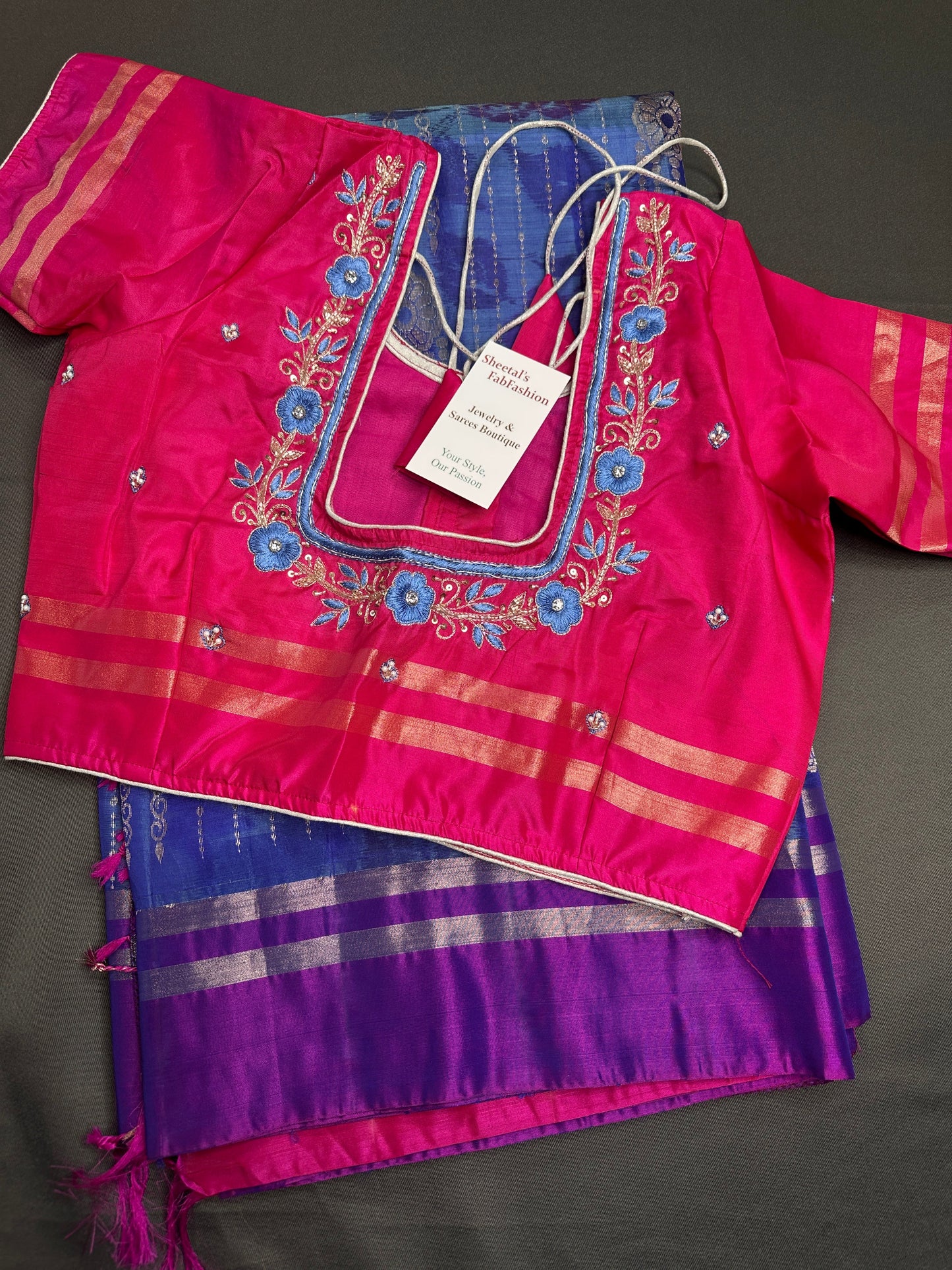 Blue Pink Uppada light Weight  Silk  Saree