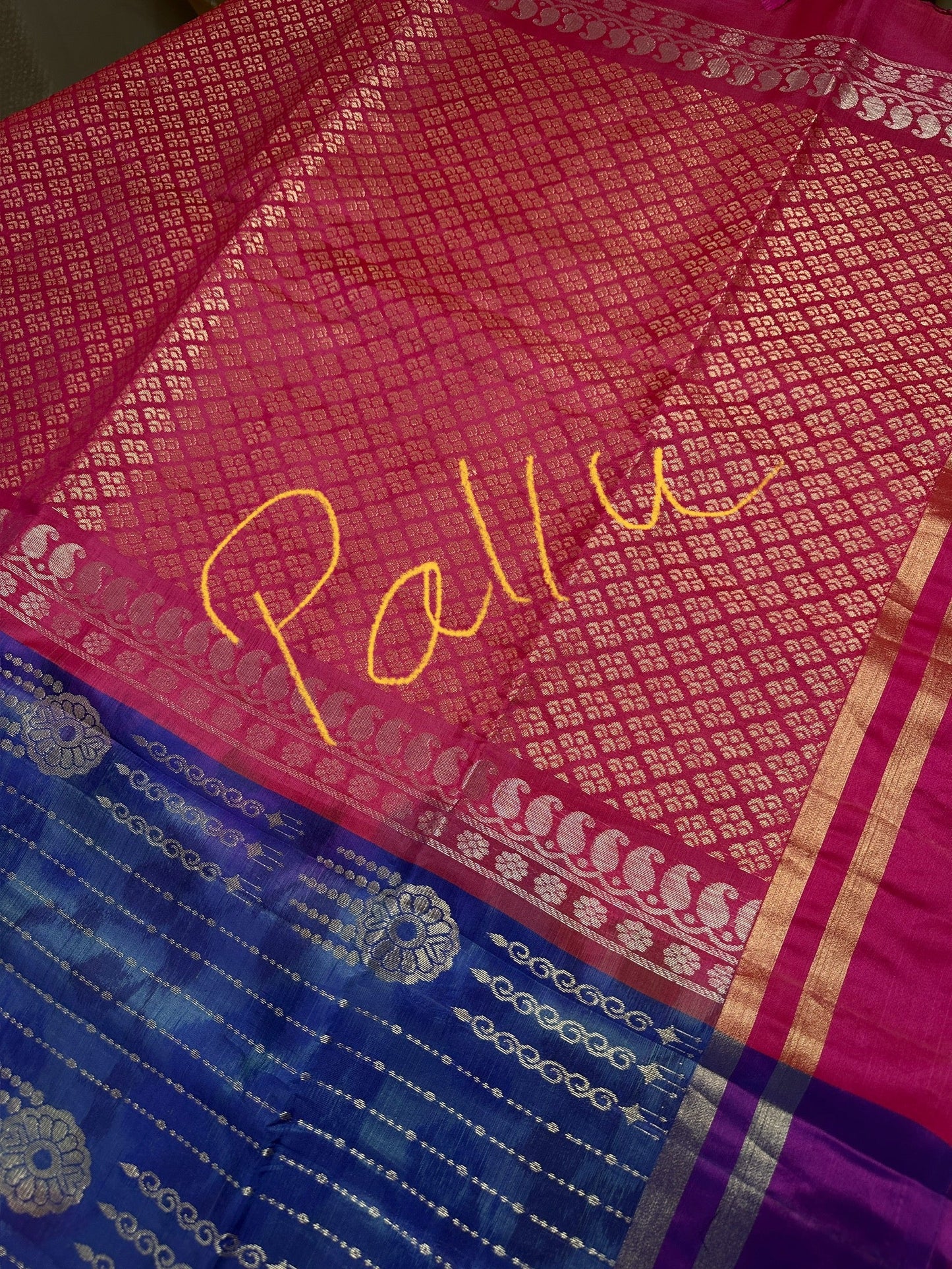 Blue Pink Uppada light Weight  Silk  Saree