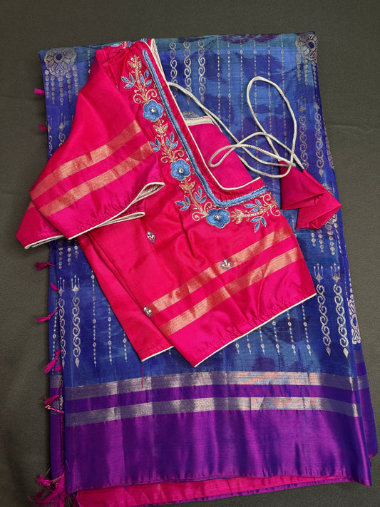 Blue Pink Uppada light Weight  Silk  Saree