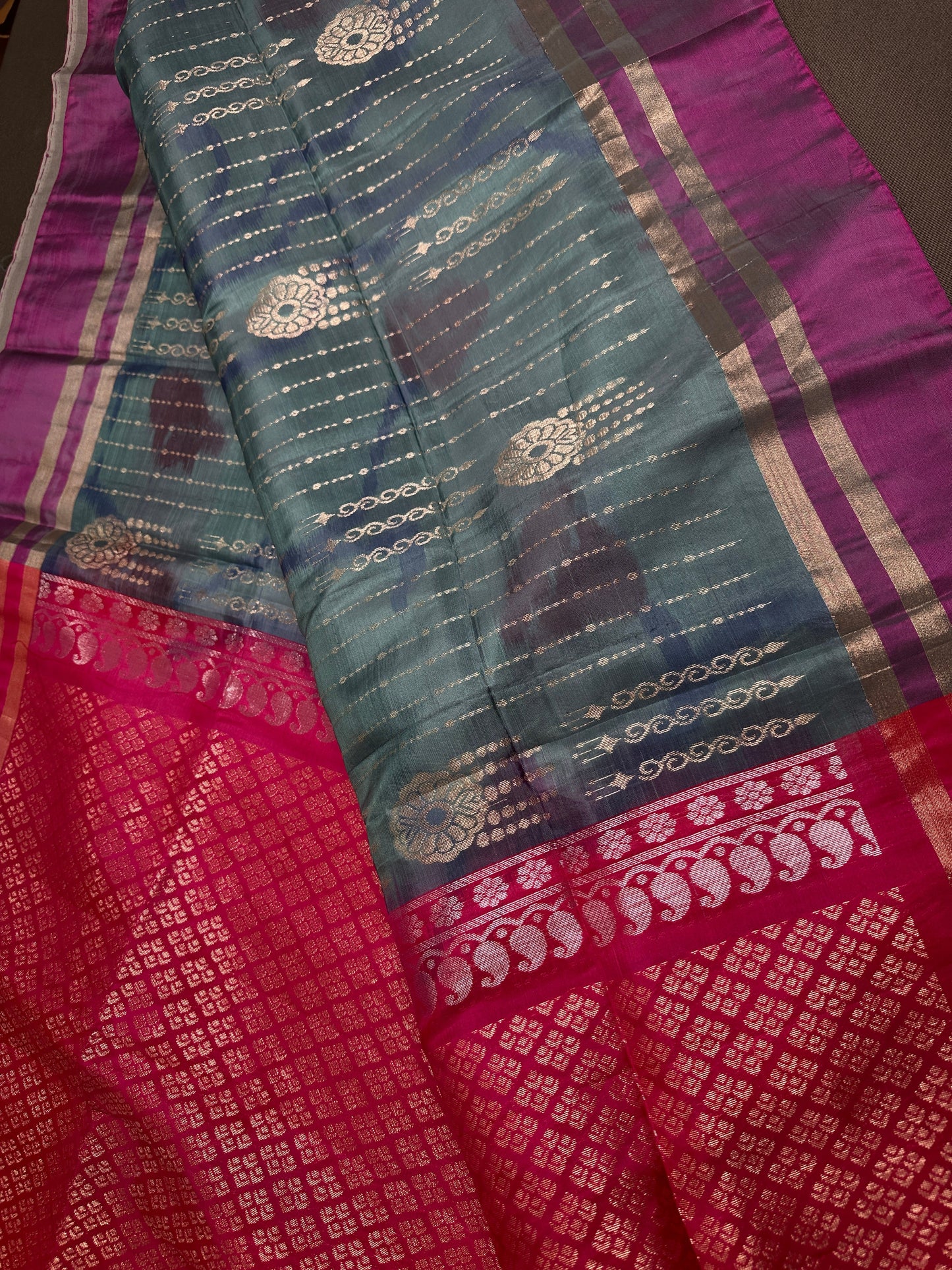 Blue Pink Uppada light Weight  Silk  Saree