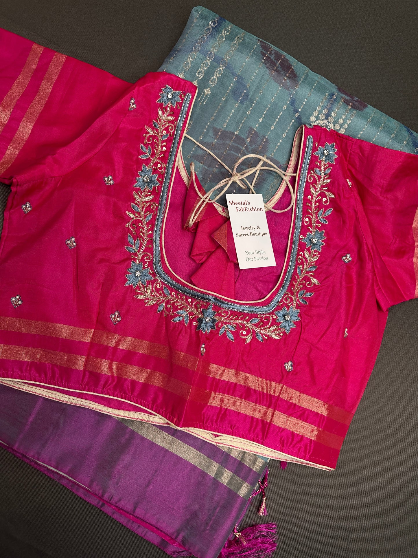 Blue Pink Uppada light Weight  Silk  Saree