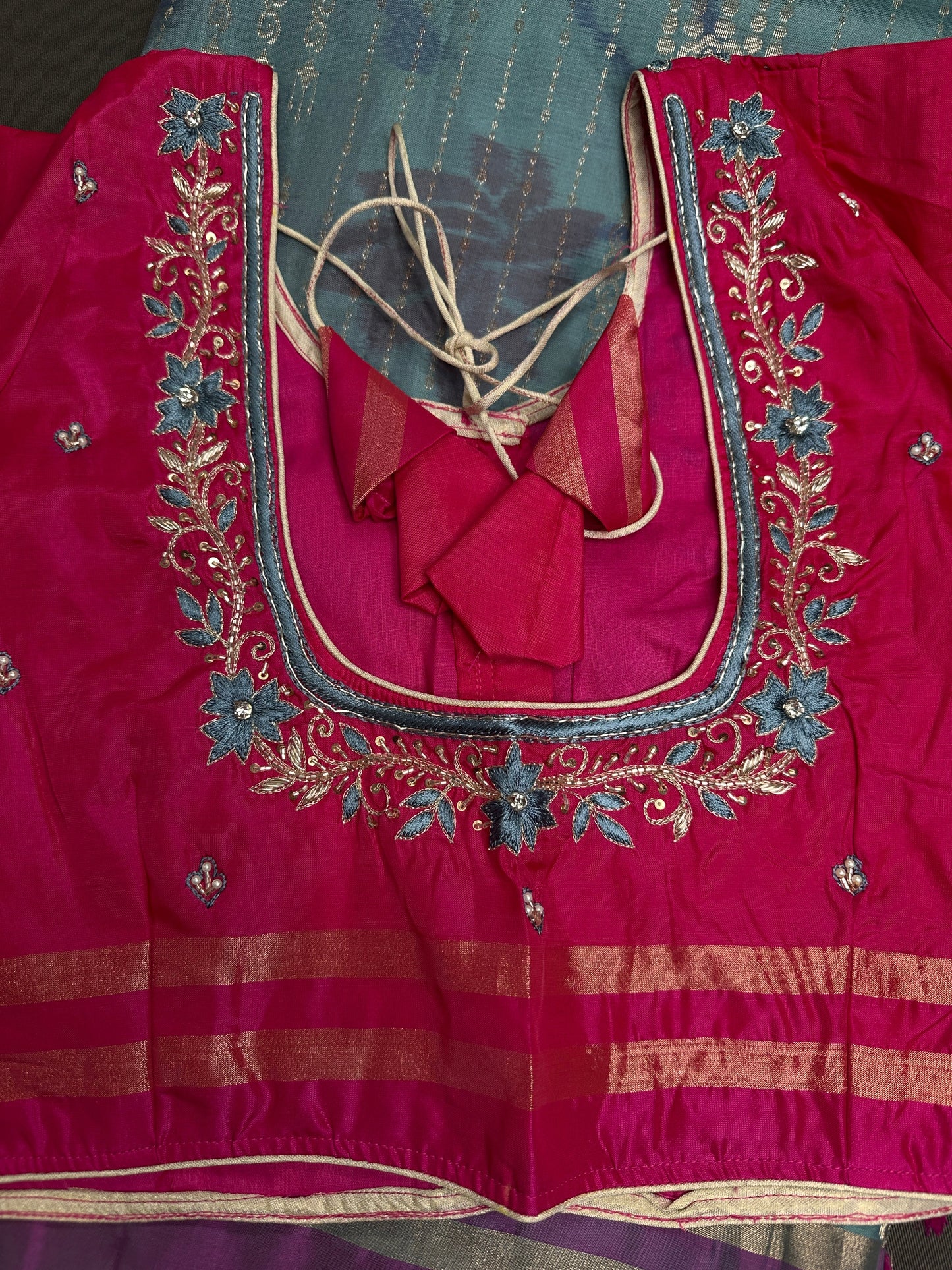 Blue Pink Uppada light Weight  Silk  Saree