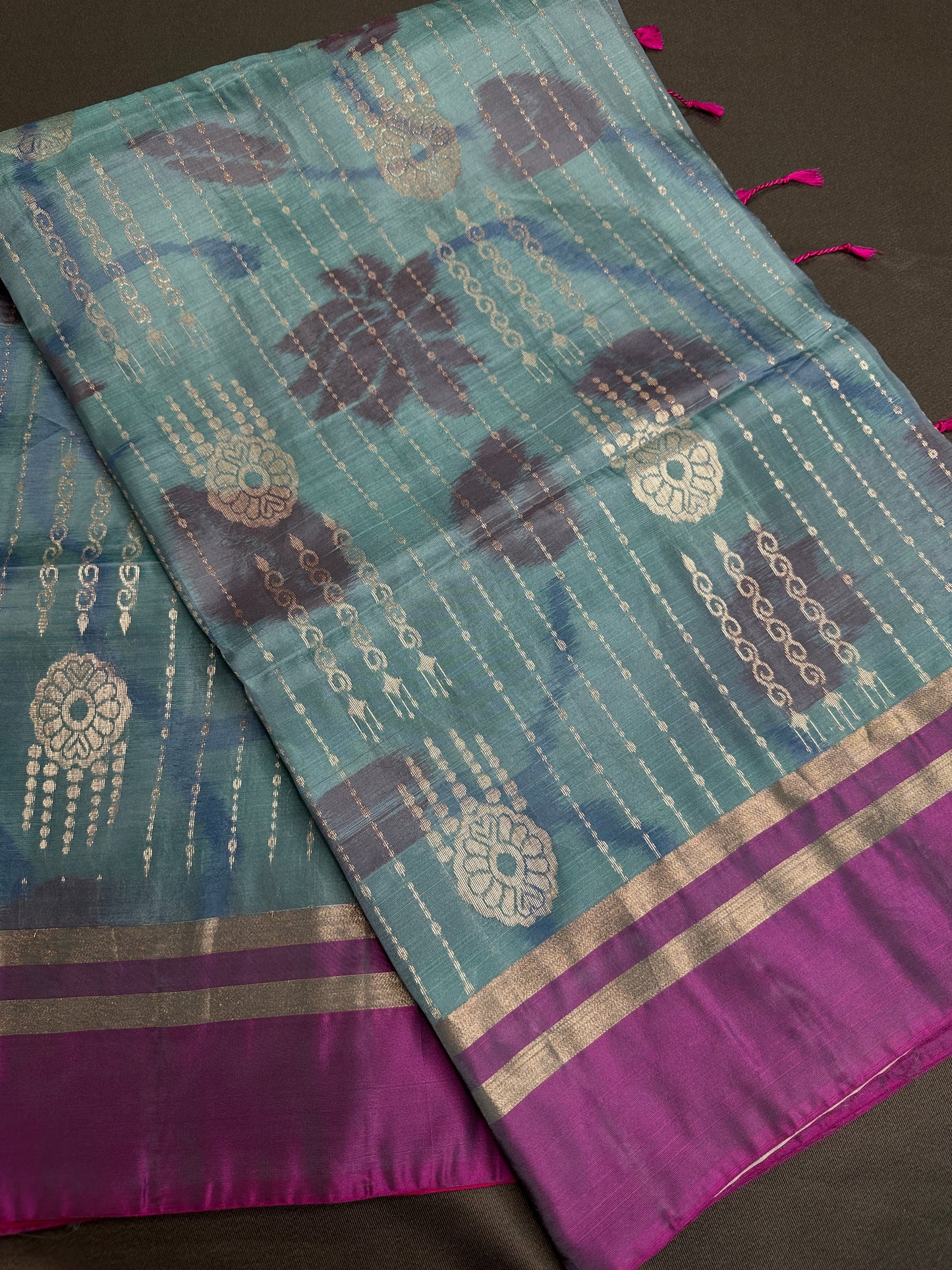 Blue Pink Uppada light Weight  Silk  Saree