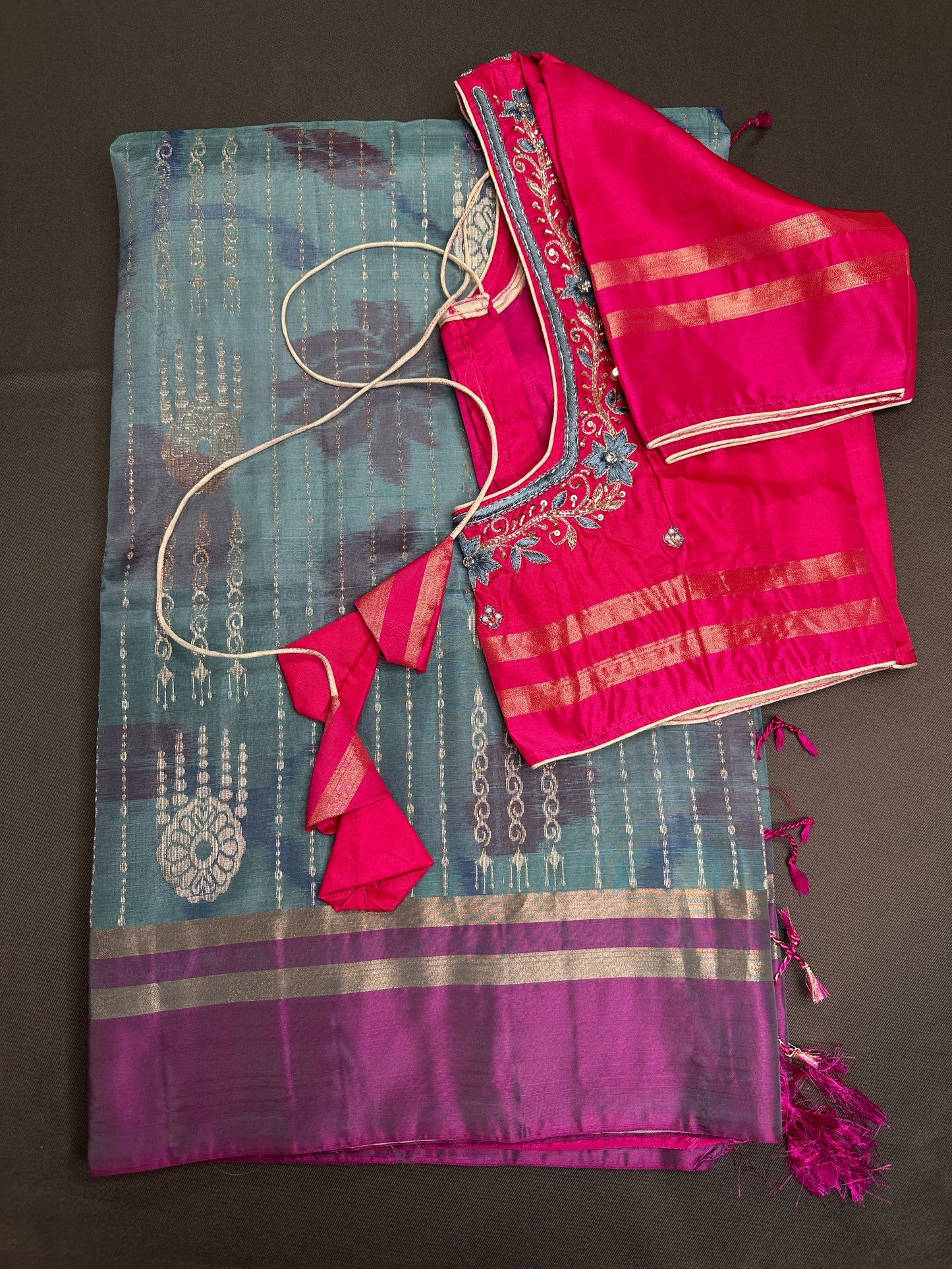 Blue Pink Uppada light Weight  Silk  Saree