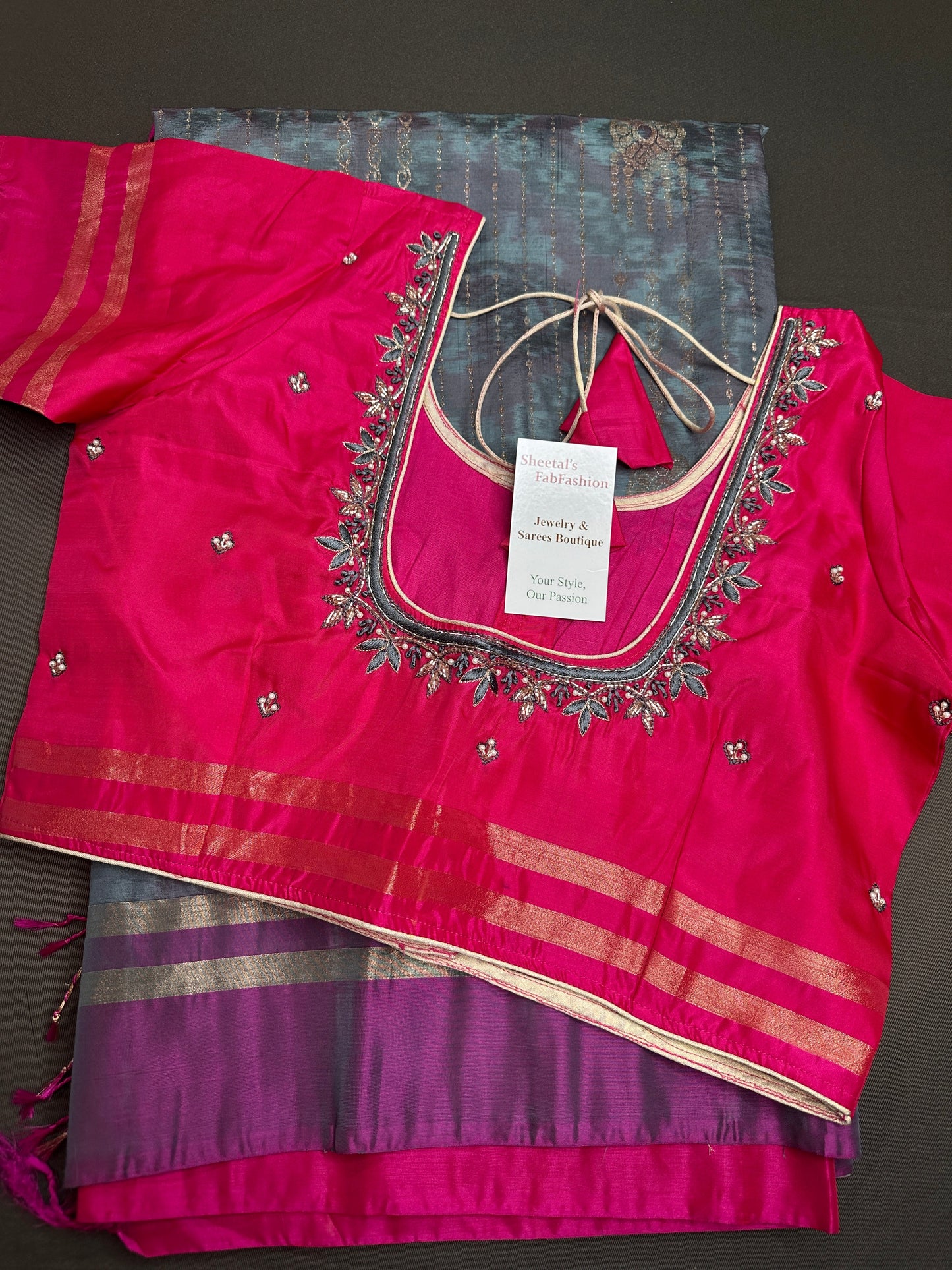 Greyish Blue Pink Uppada light Weight  Silk  Saree