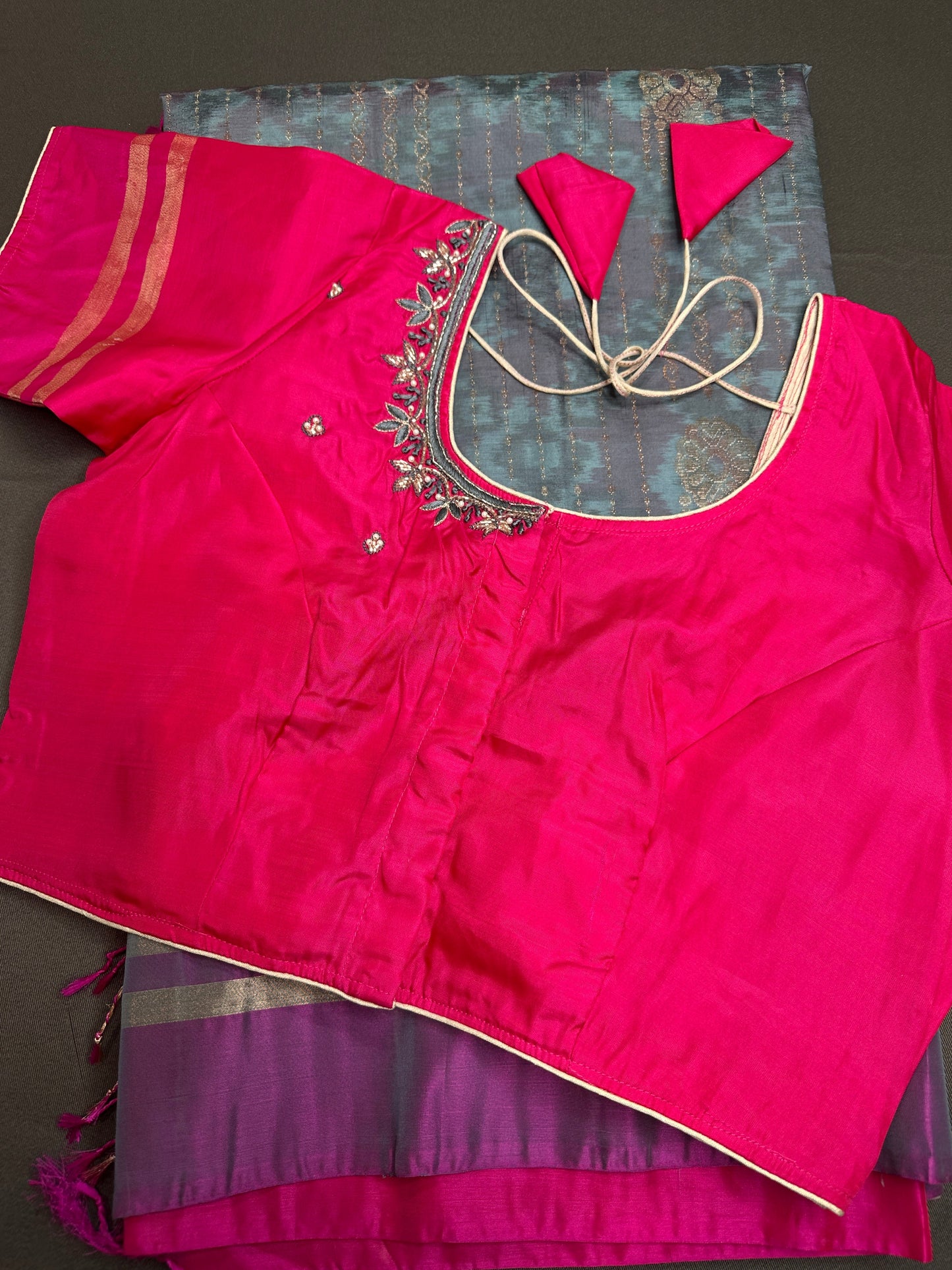 Greyish Blue Pink Uppada light Weight  Silk  Saree