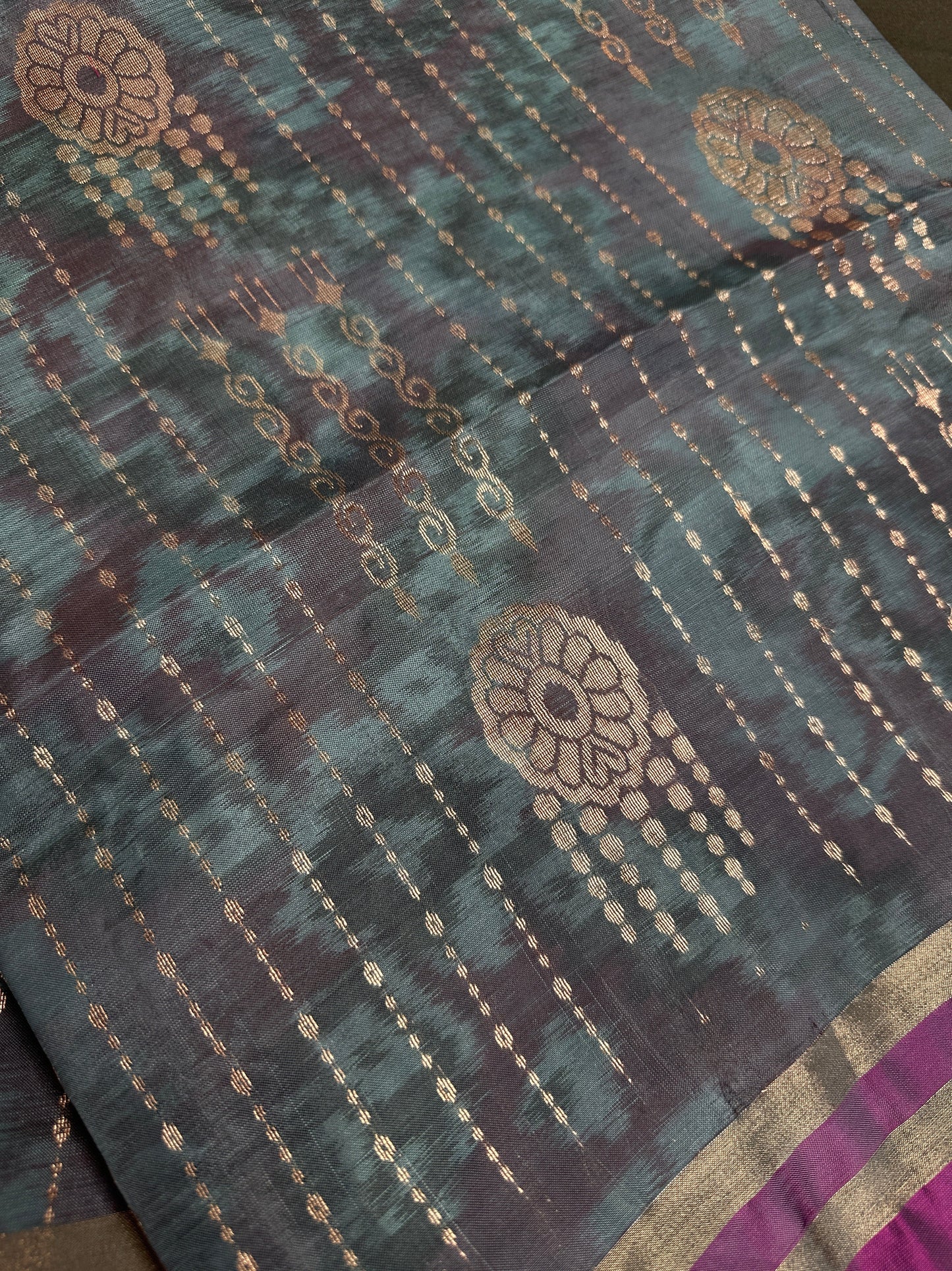 Greyish Blue Pink Uppada light Weight  Silk  Saree