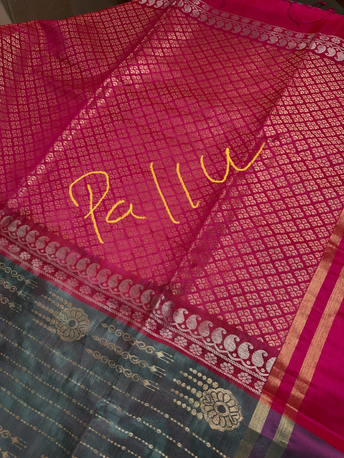 Greyish Blue Pink Uppada light Weight  Silk  Saree