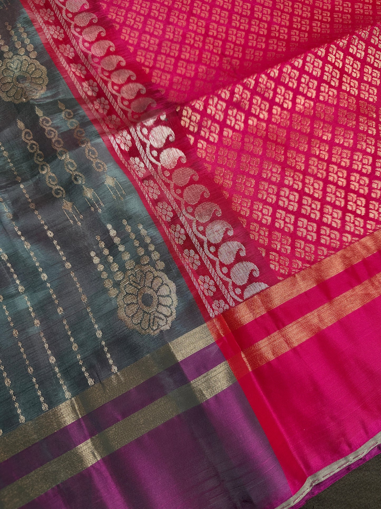 Greyish Blue Pink Uppada light Weight  Silk  Saree