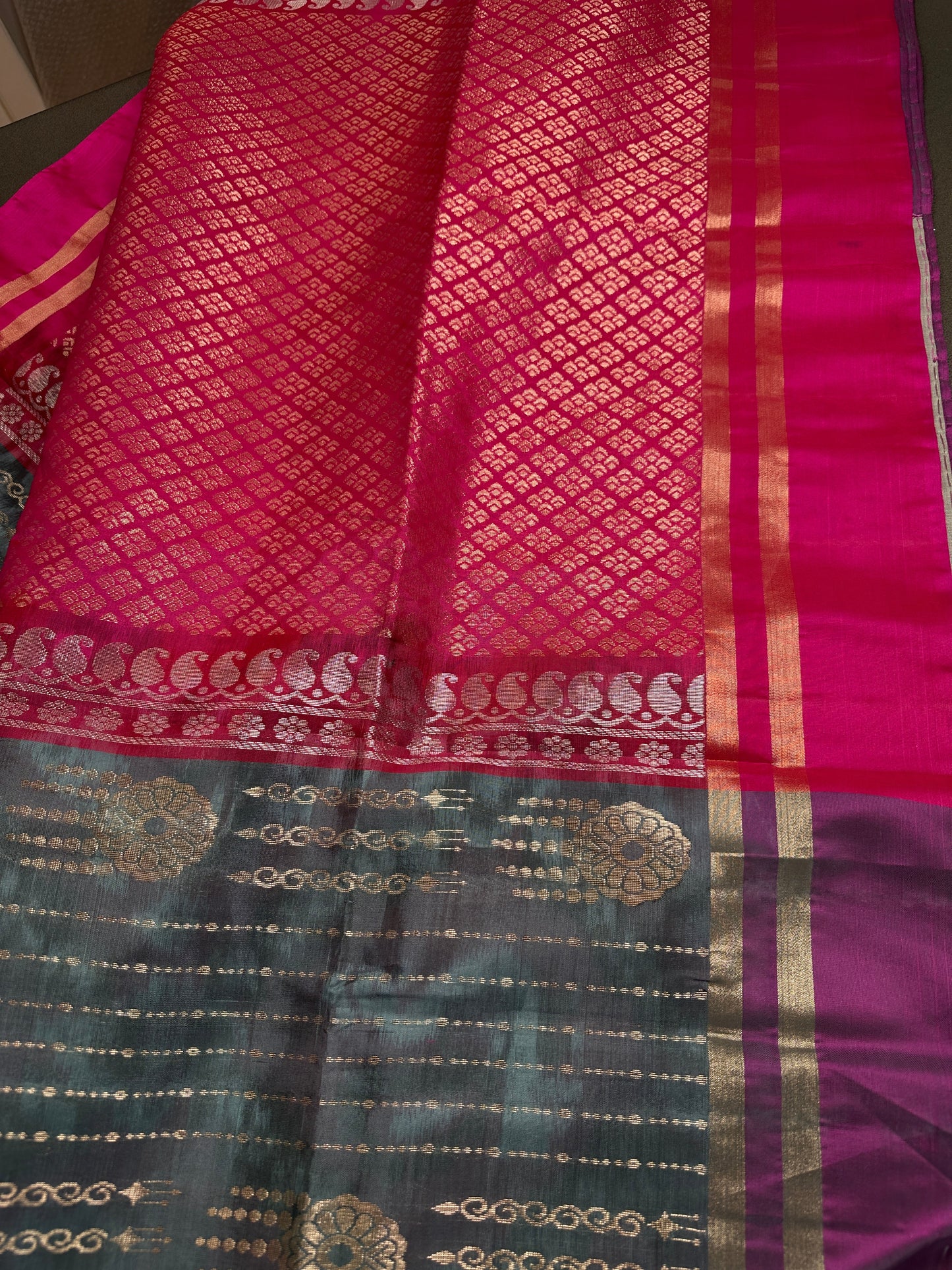 Greyish Blue Pink Uppada light Weight  Silk  Saree
