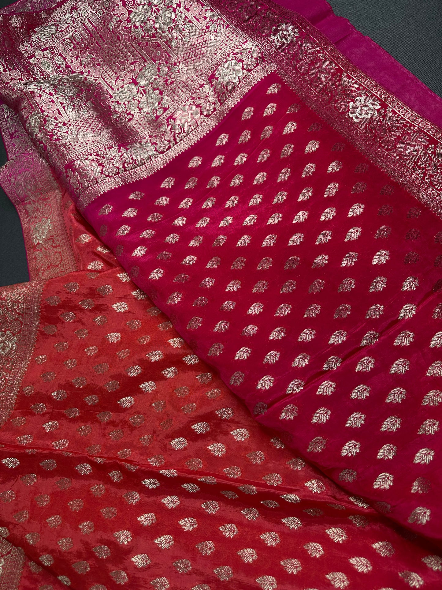 Banarsi Orange Pink Party Wear  Saree