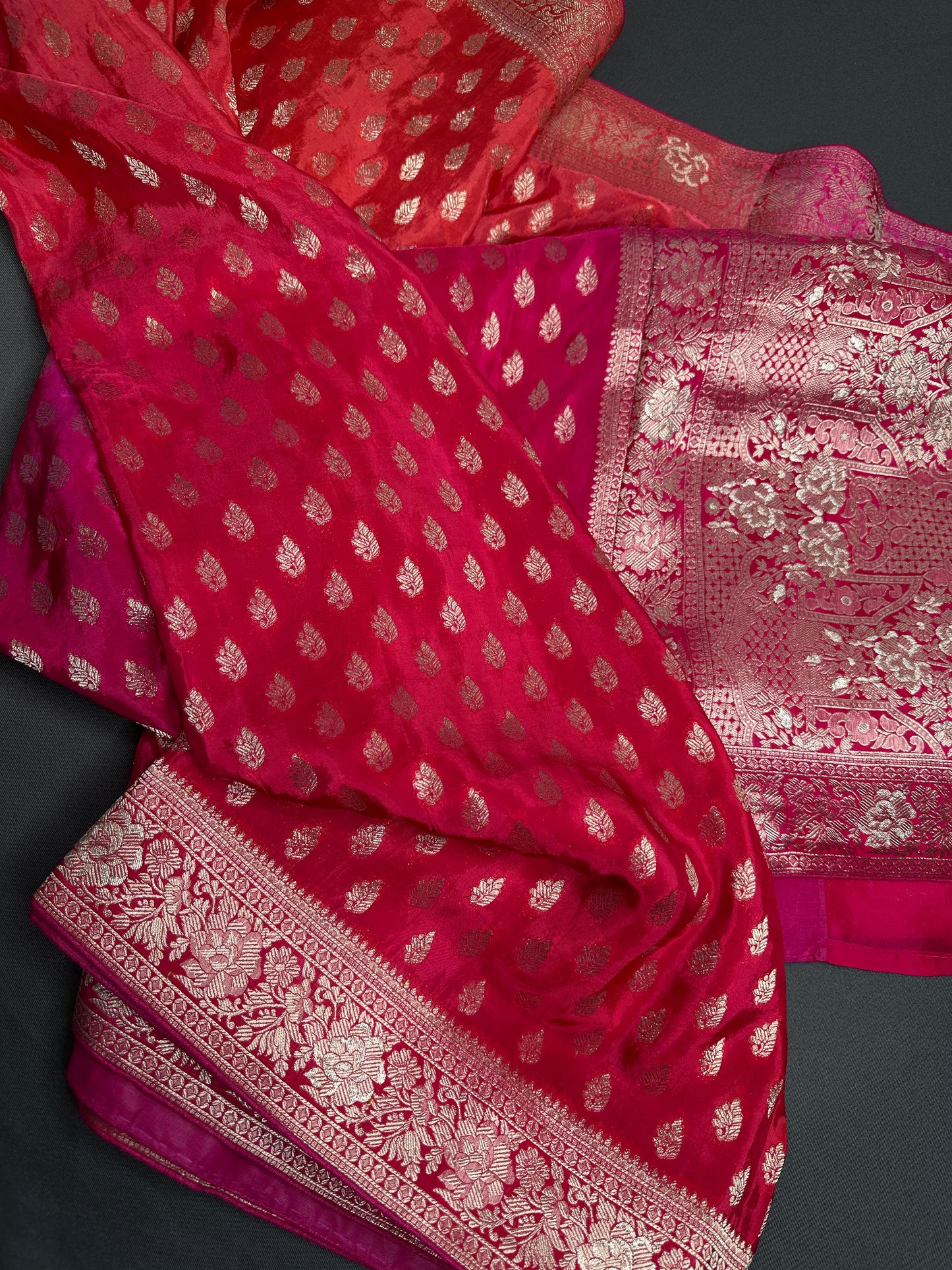Banarsi Orange Pink Party Wear  Saree