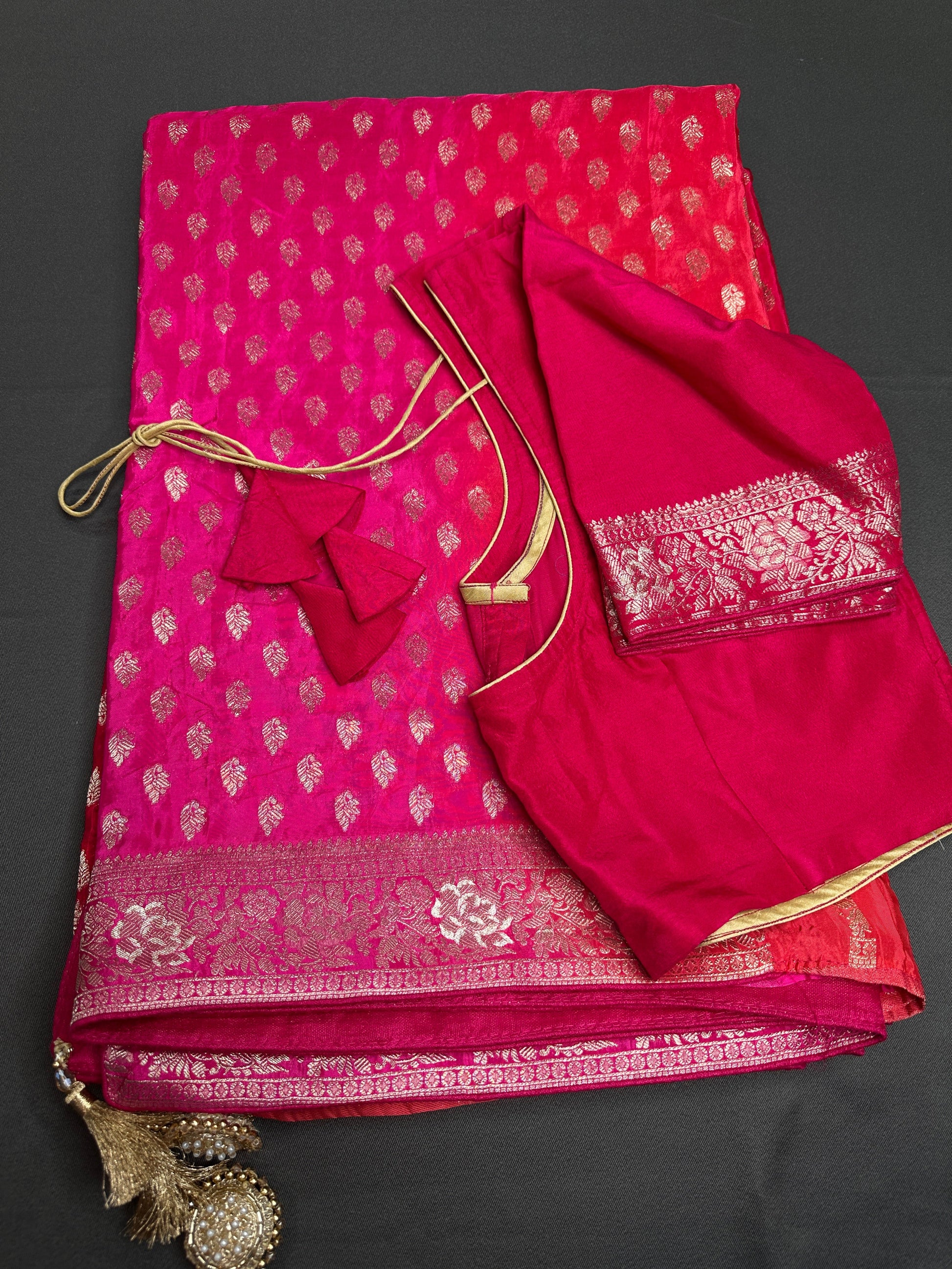 Banarsi Orange Pink Party Wear  Saree