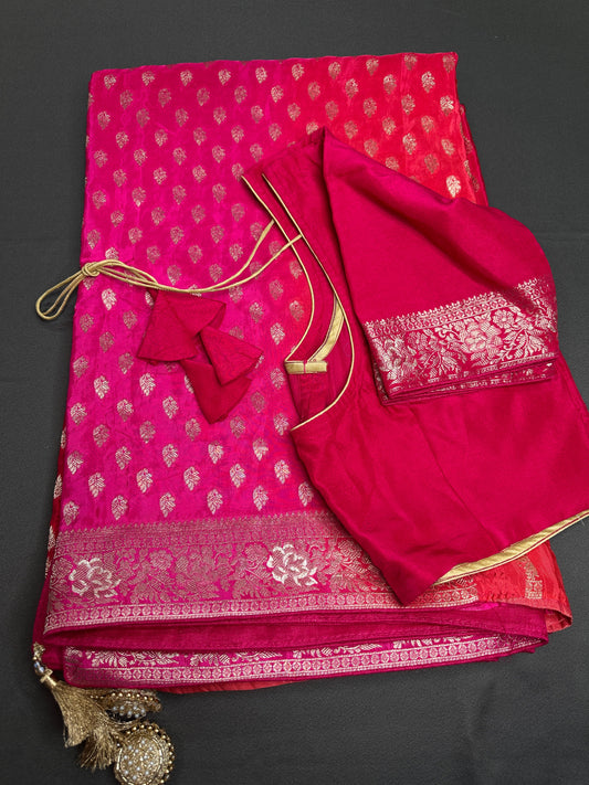Banarsi Orange Pink Party Wear  Saree