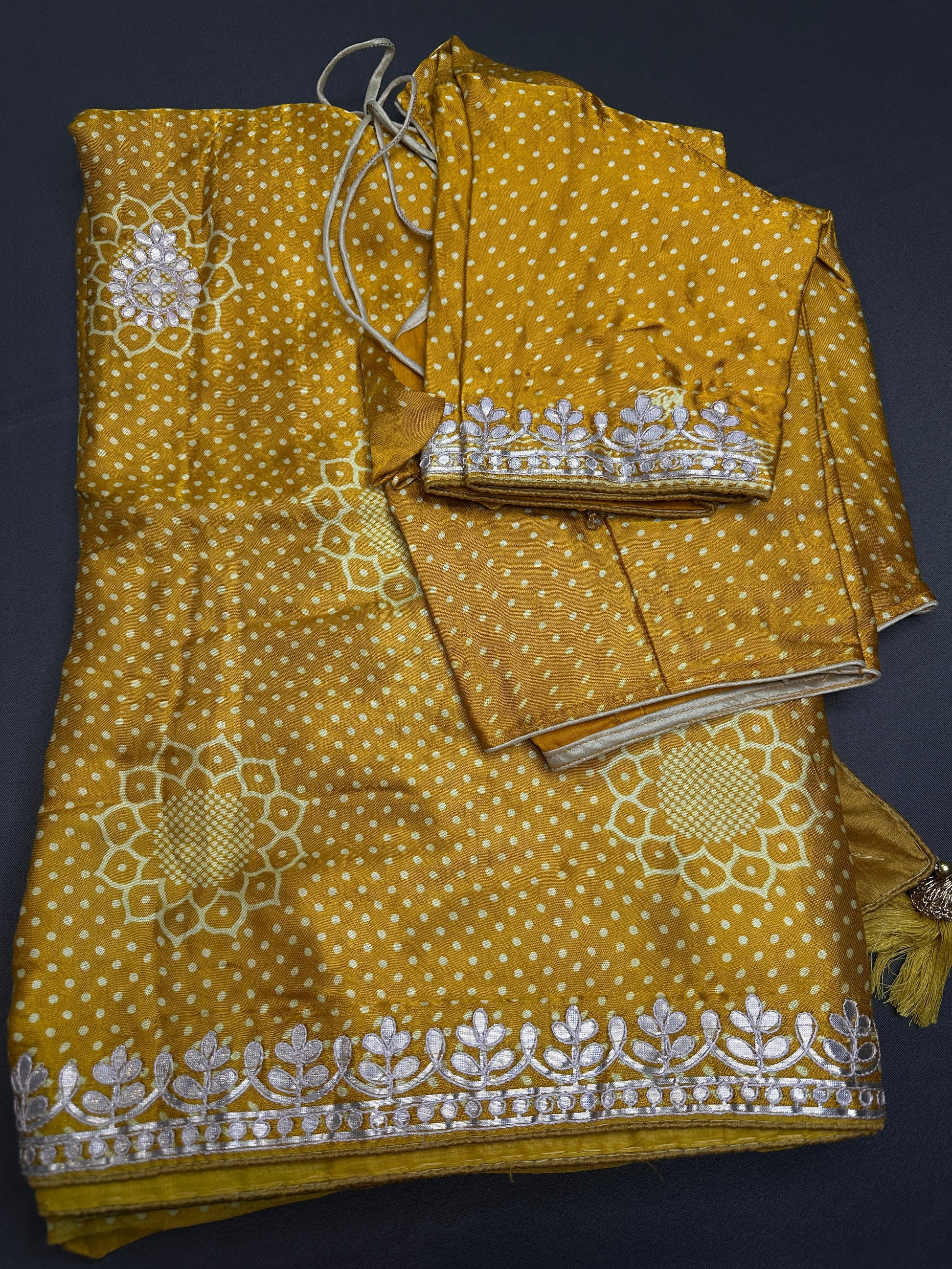 Mustard Yellow  Gotta Patti Gaji Silk  Saree