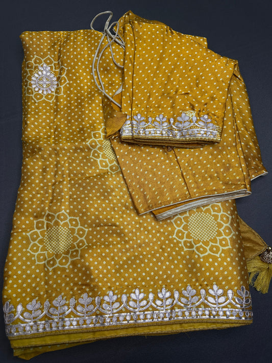 Mustard Yellow  Gotta Patti Gaji Silk  Saree