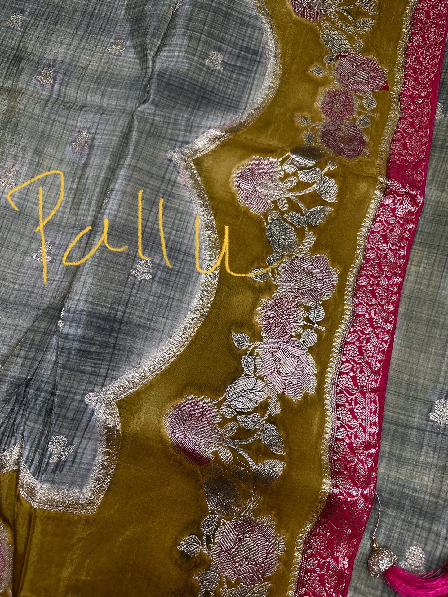 Green Pink Crepe Banarsi Silk  Saree