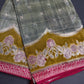 Green Pink Crepe Banarsi Silk  Saree