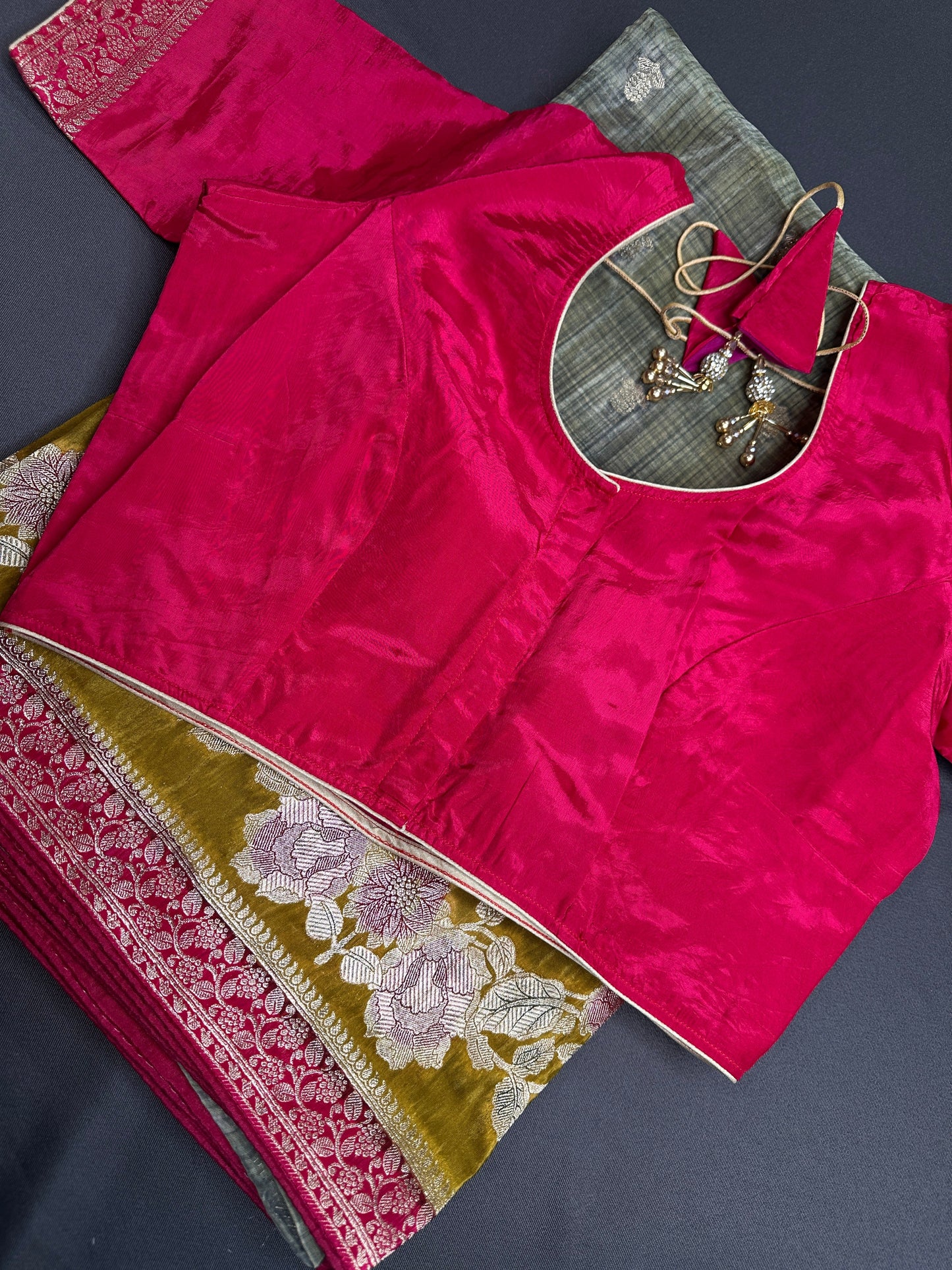 Green Pink Crepe Banarsi Silk  Saree