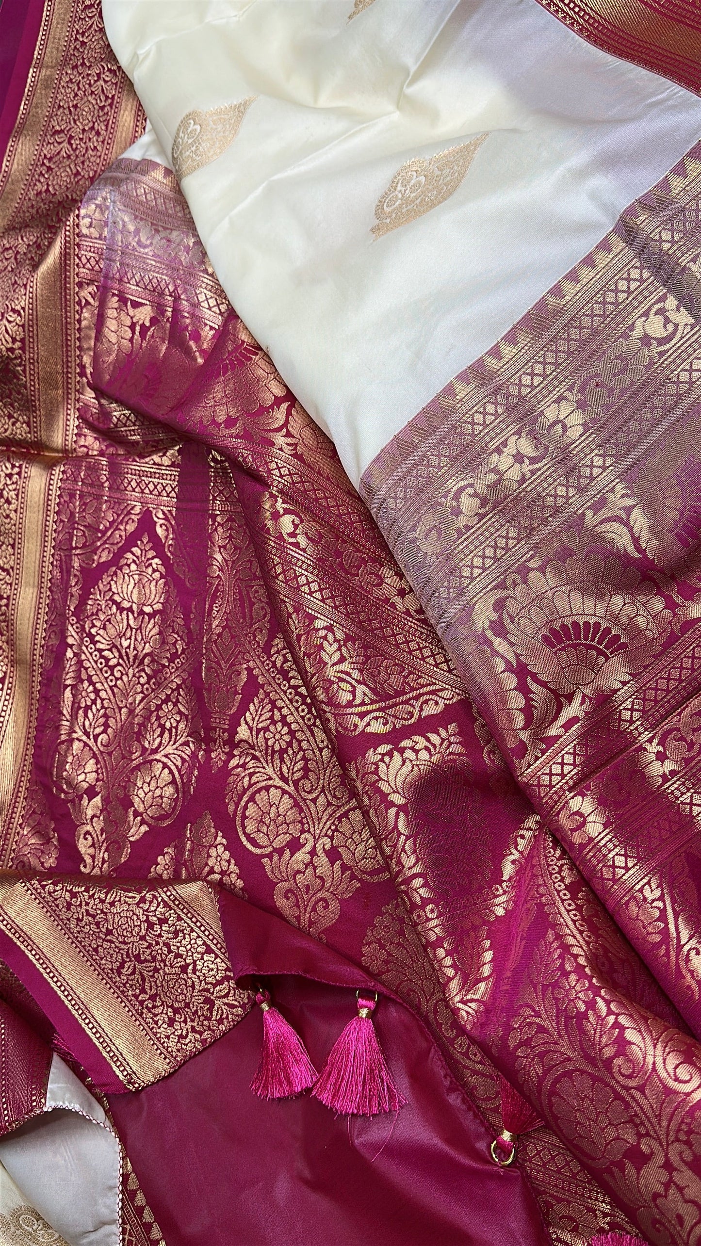 Cream Pink Semi Kanchi Silk  Saree