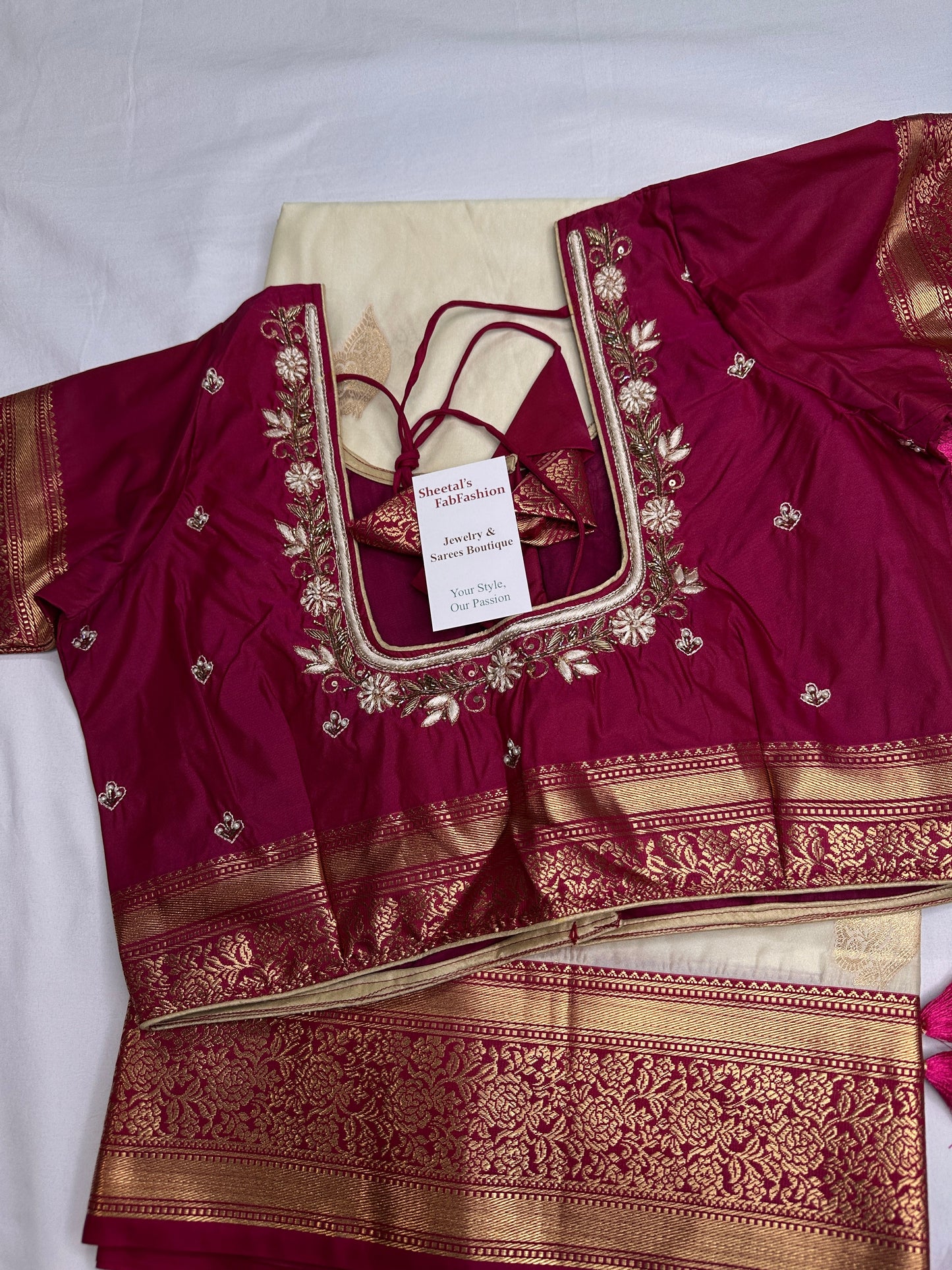 Cream Pink Semi Kanchi Silk  Saree