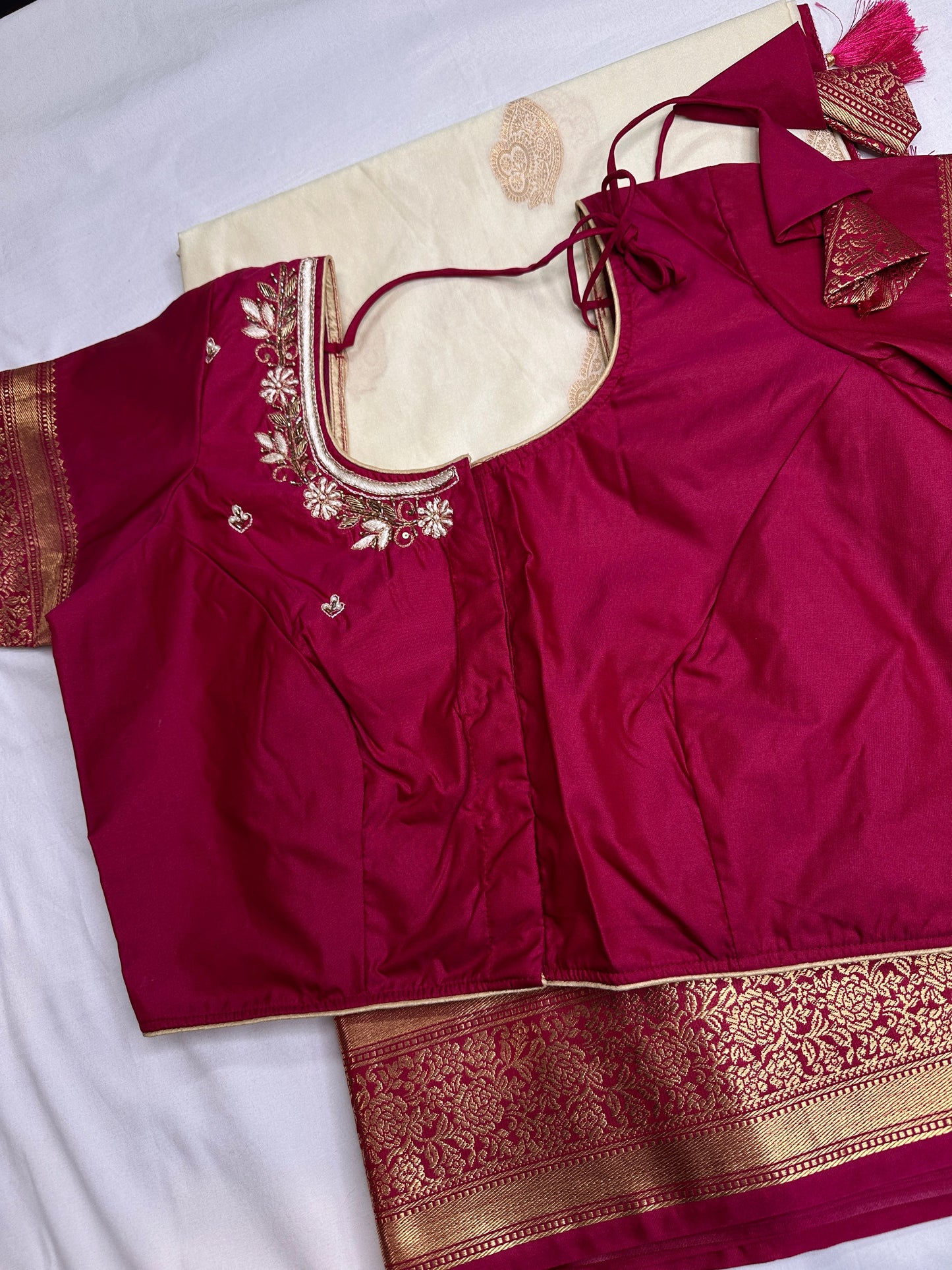 Cream Pink Semi Kanchi Silk  Saree