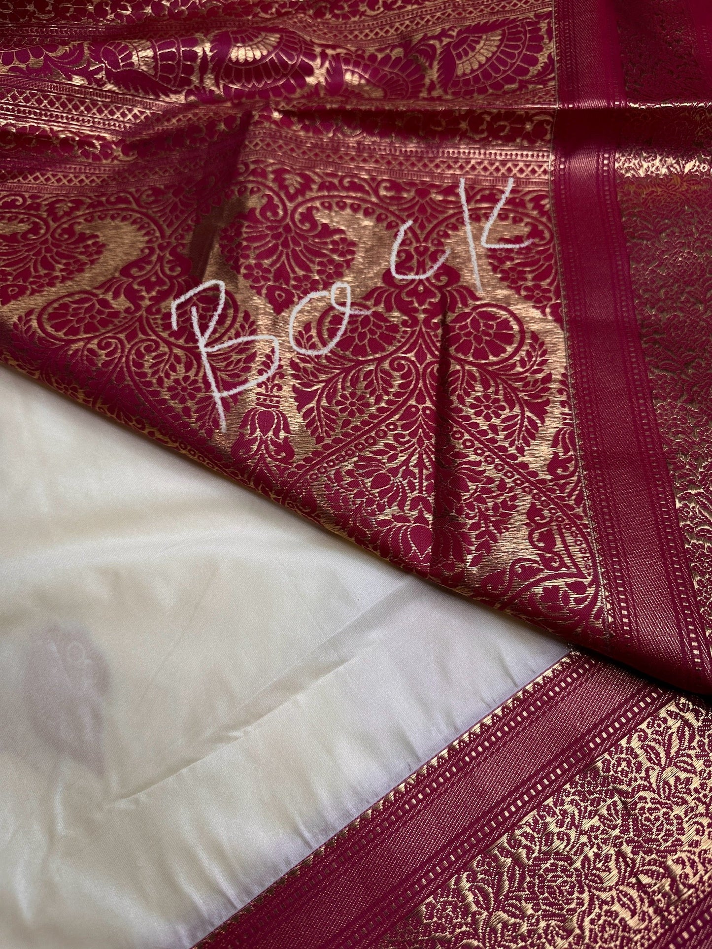 Cream Pink Semi Kanchi Silk  Saree