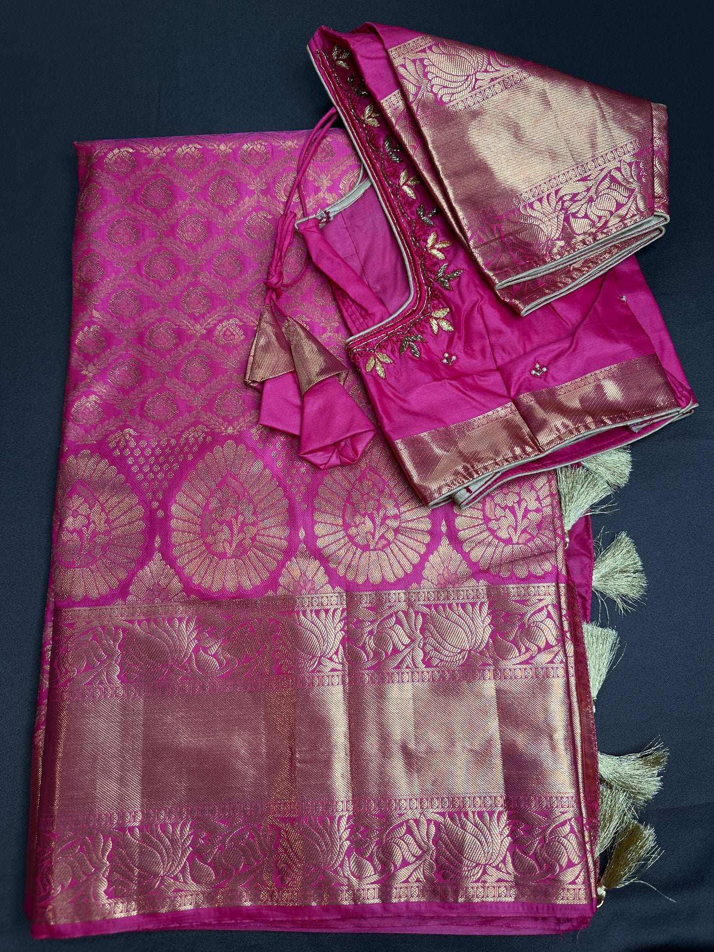 Pink Brocade Semi Kanchi Silk  Saree
