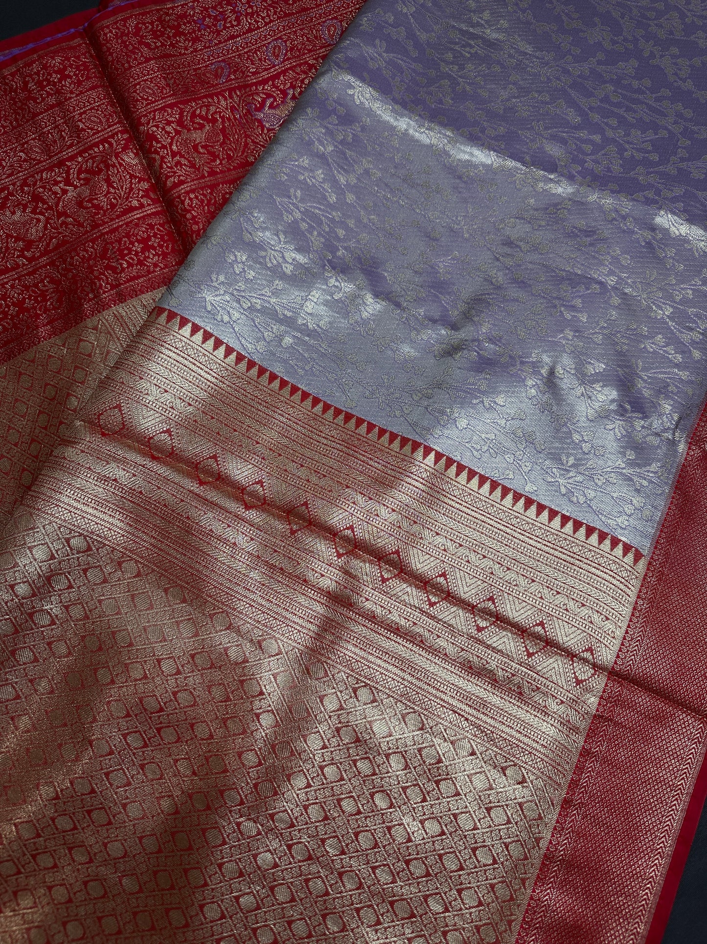 Lavender Brocade Semi Kanchi Silk  Saree