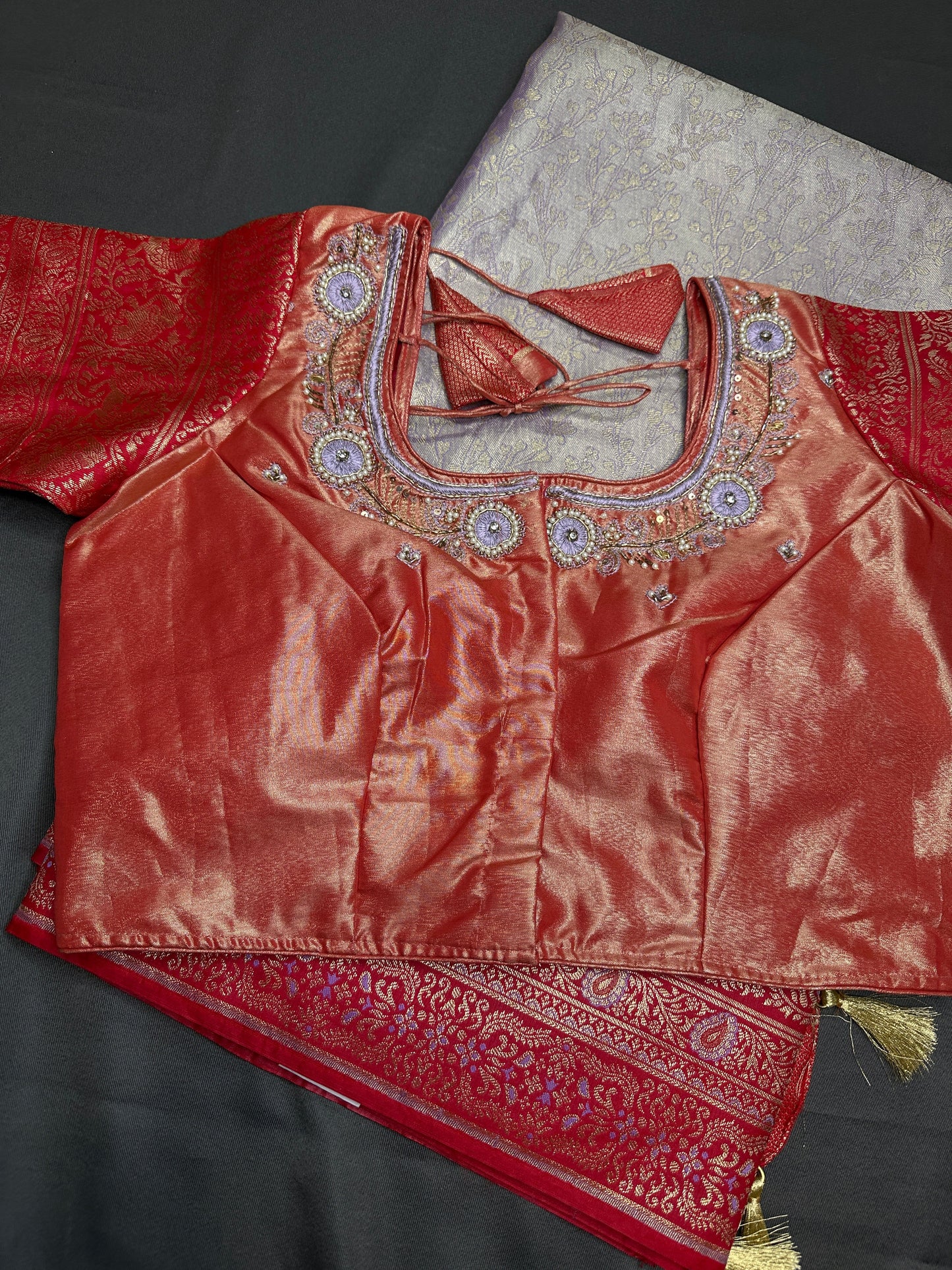 Lavender Brocade Semi Kanchi Silk  Saree