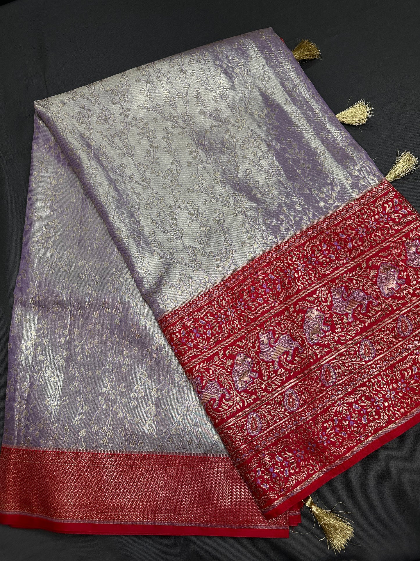 Lavender Brocade Semi Kanchi Silk  Saree