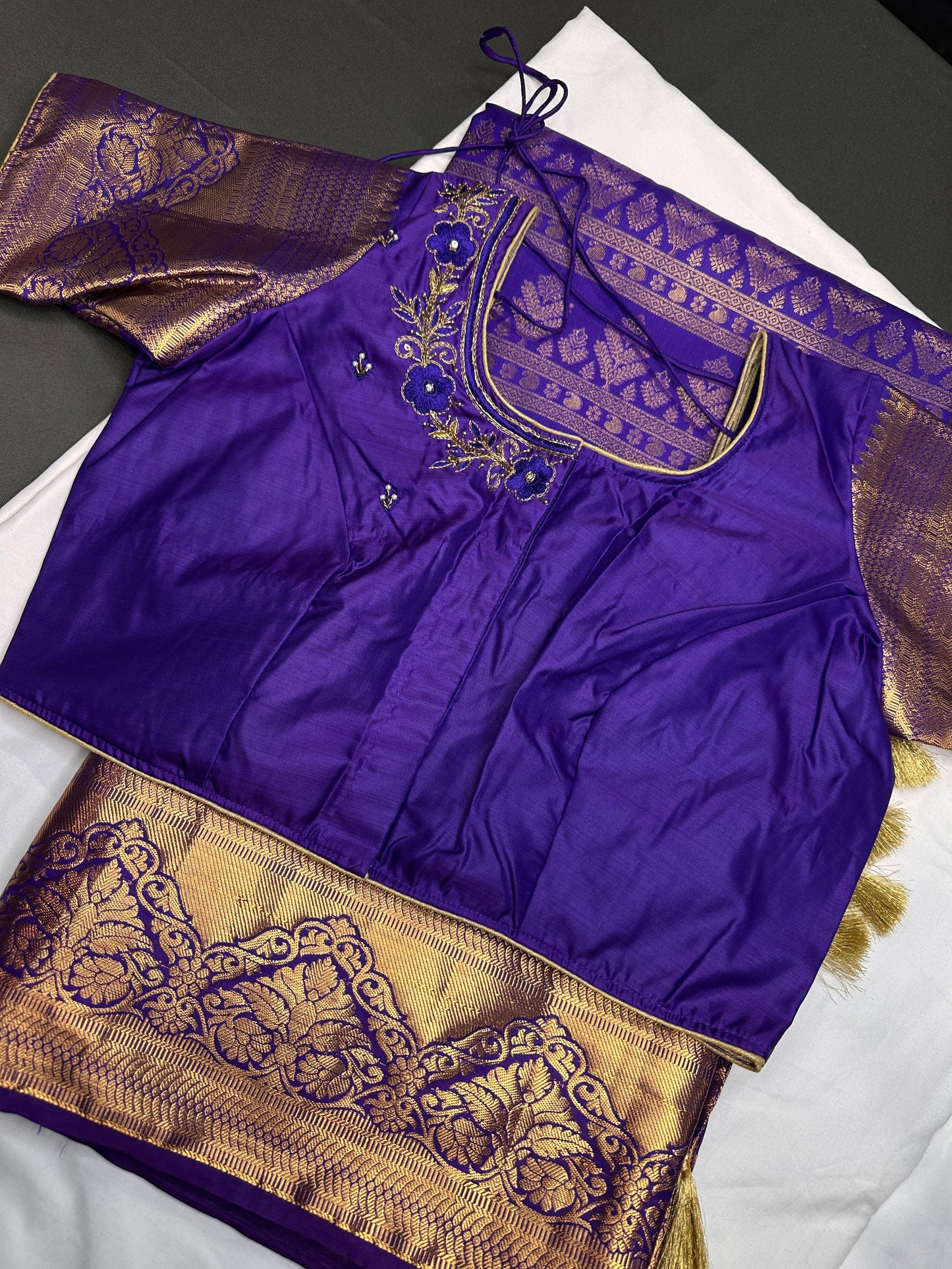 Purple Brocade Semi Kanchi Silk  Saree