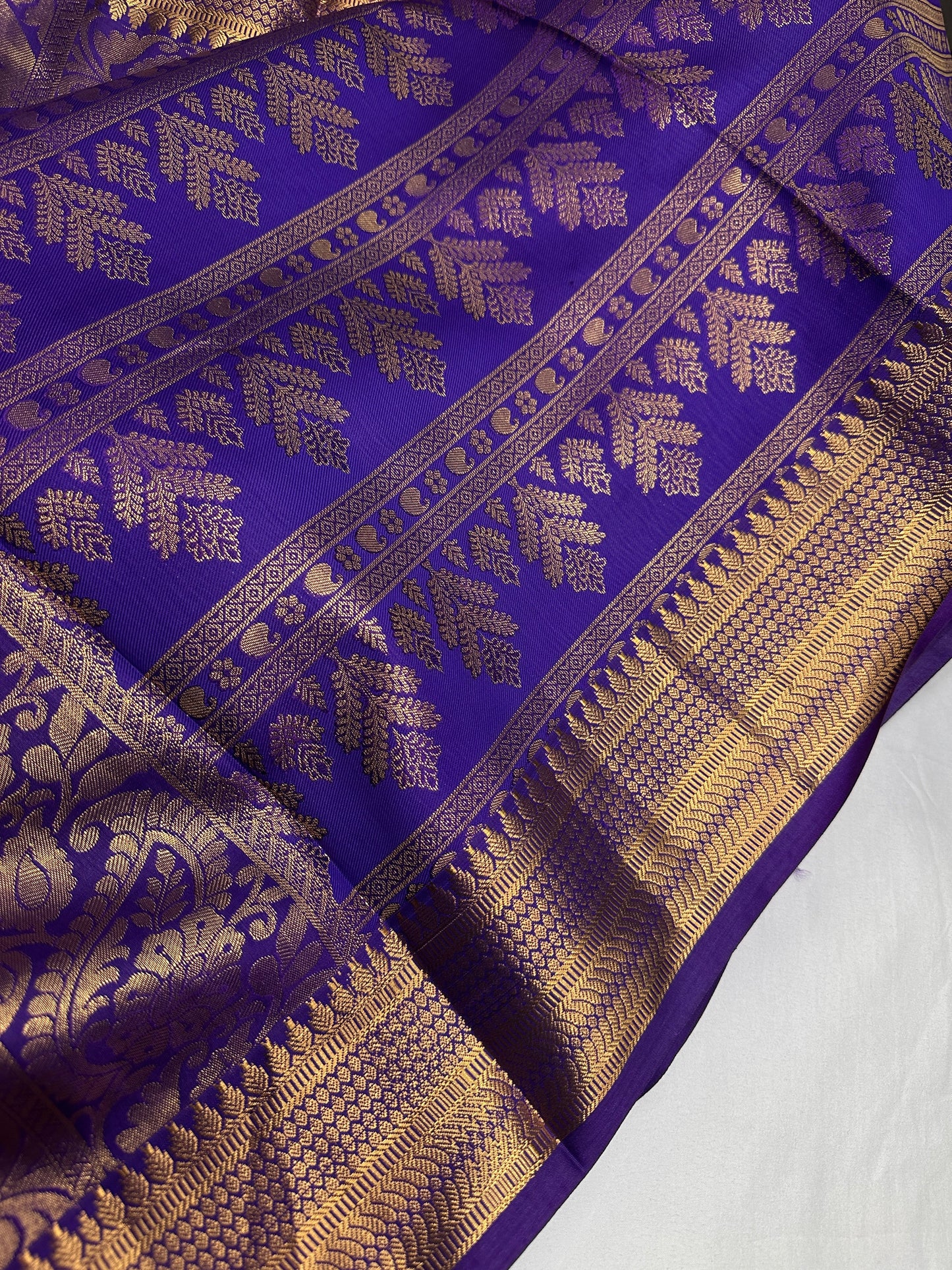 Purple Brocade Semi Kanchi Silk  Saree