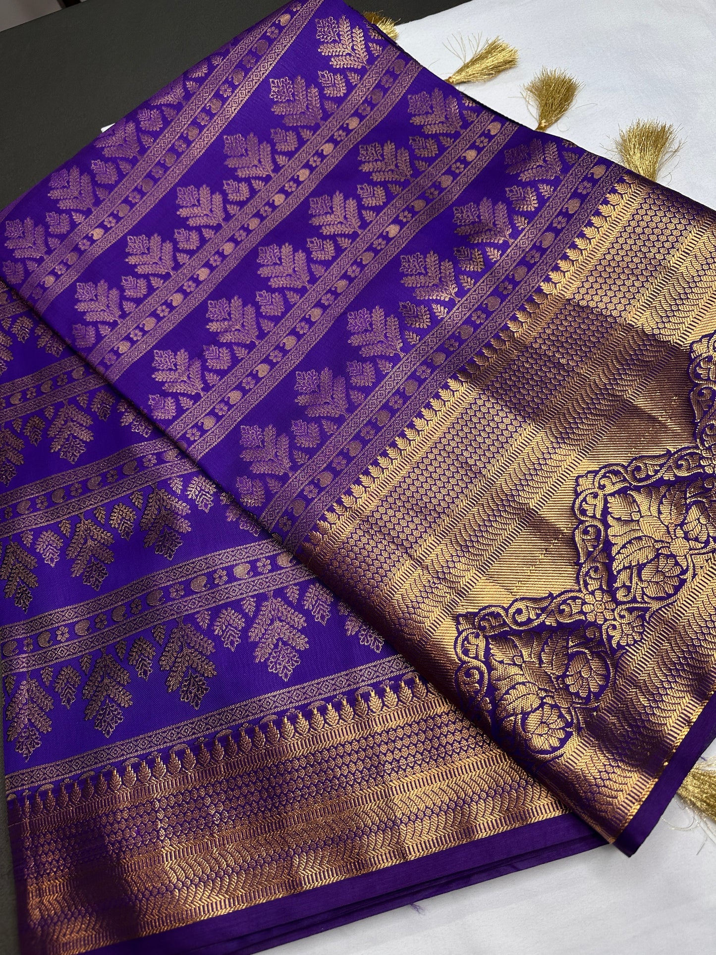 Purple Brocade Semi Kanchi Silk  Saree