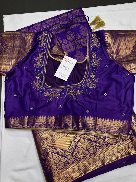 Purple Brocade Semi Kanchi Silk  Saree