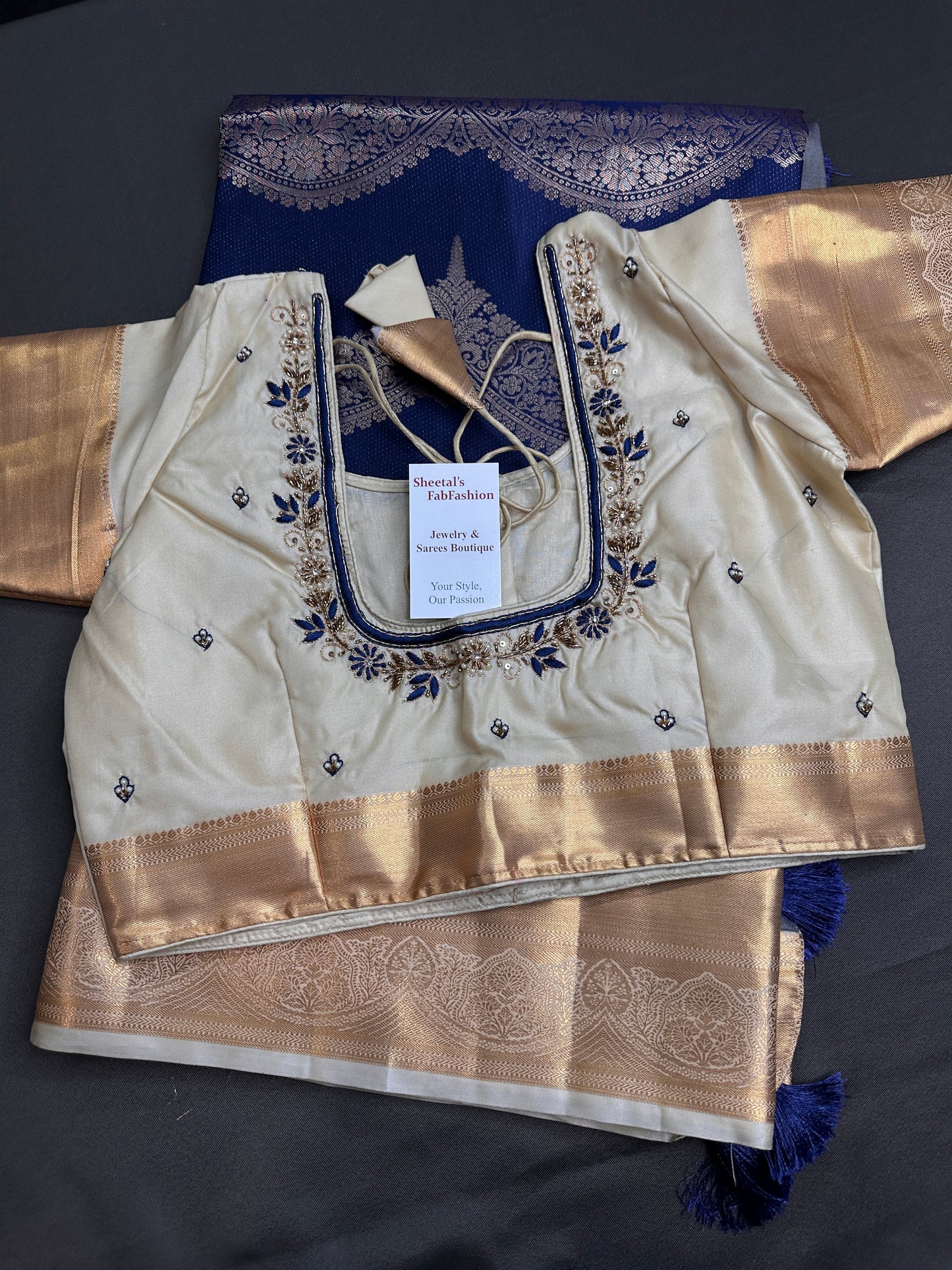 Blue Brocade Semi Kanchi Silk  Saree