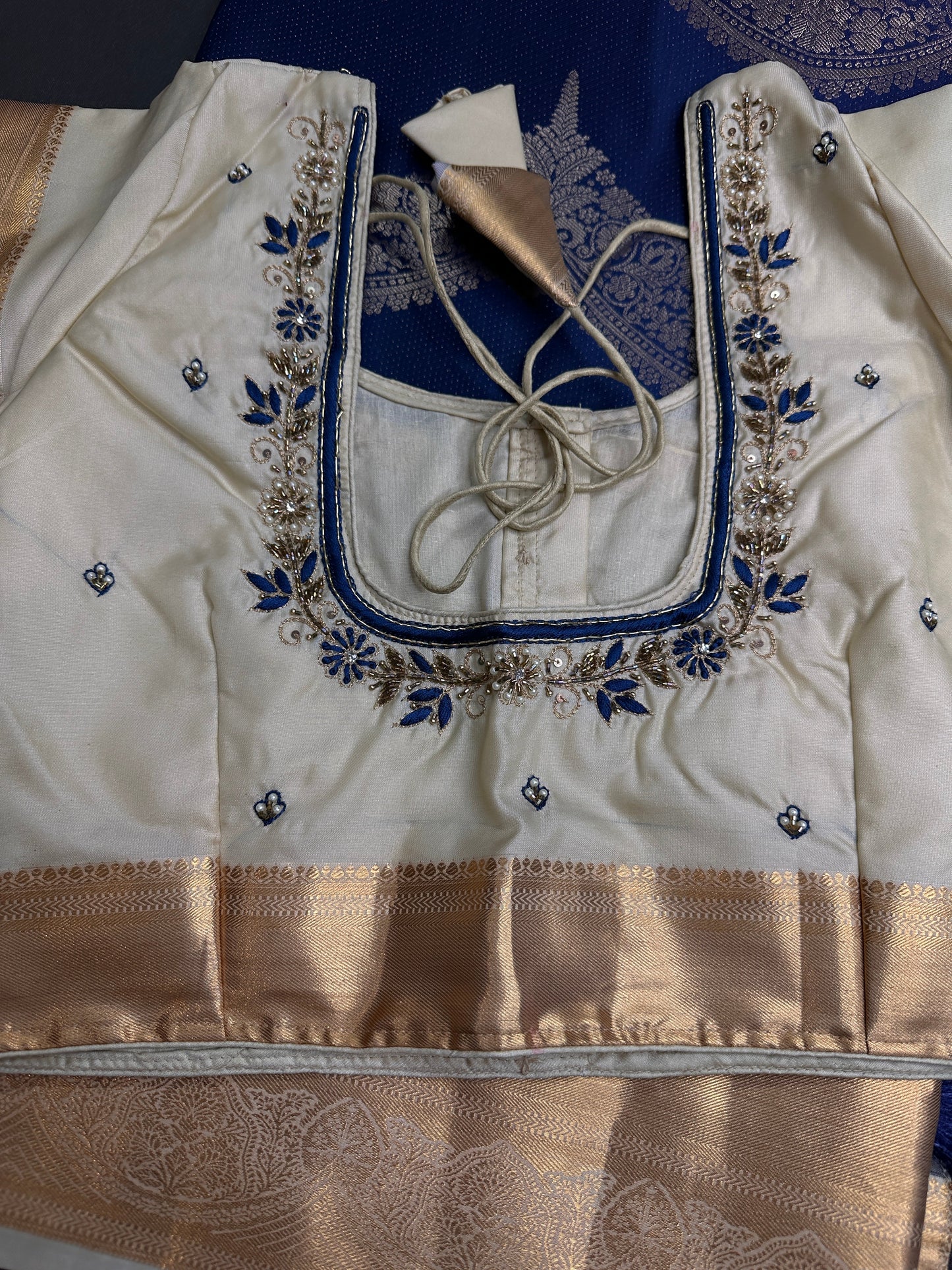 Blue Brocade Semi Kanchi Silk  Saree