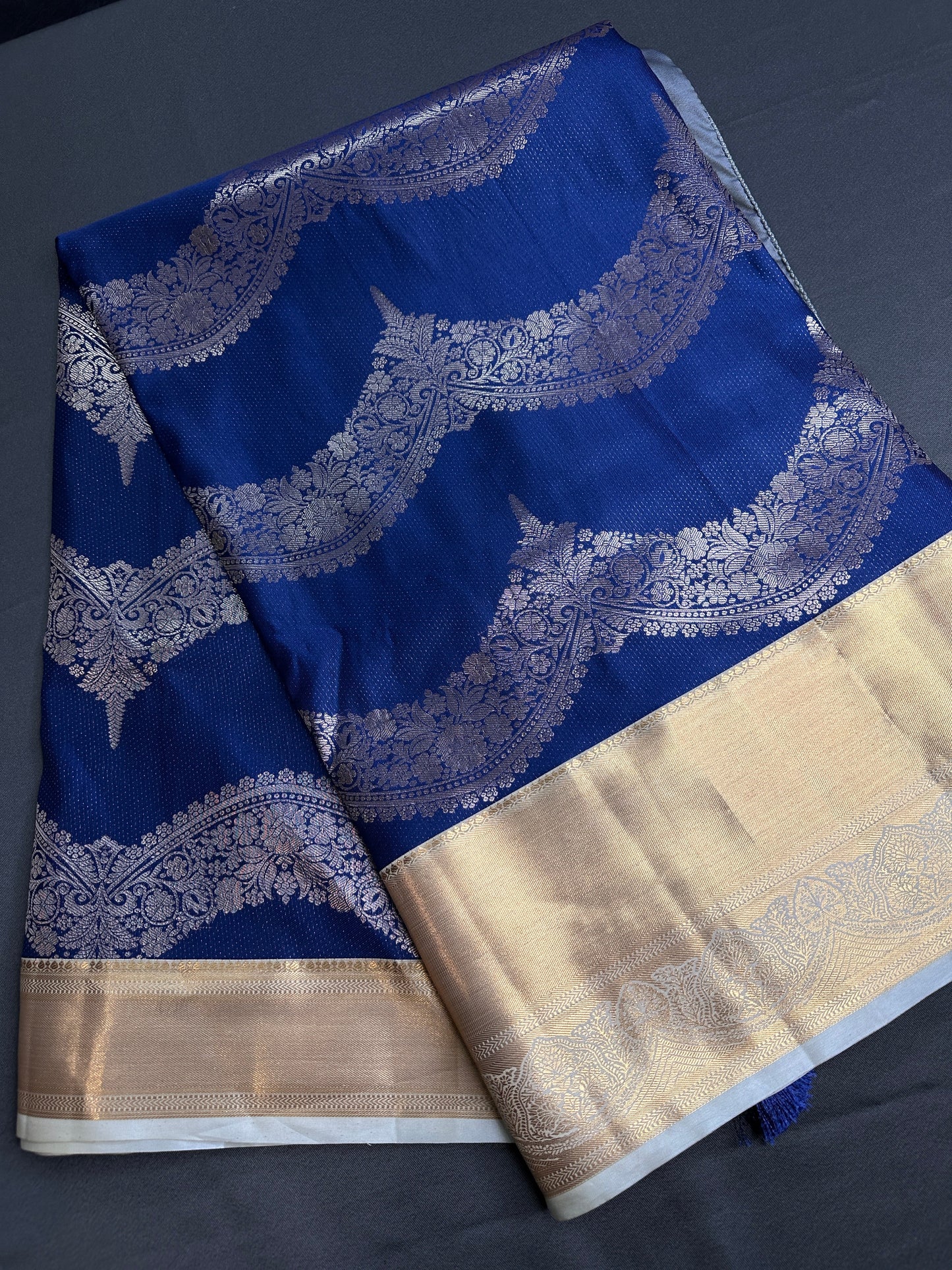 Blue Brocade Semi Kanchi Silk  Saree