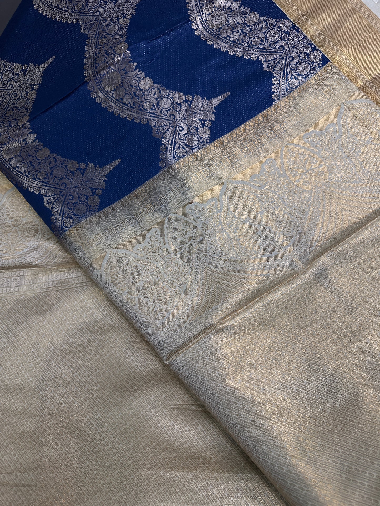 Blue Brocade Semi Kanchi Silk  Saree