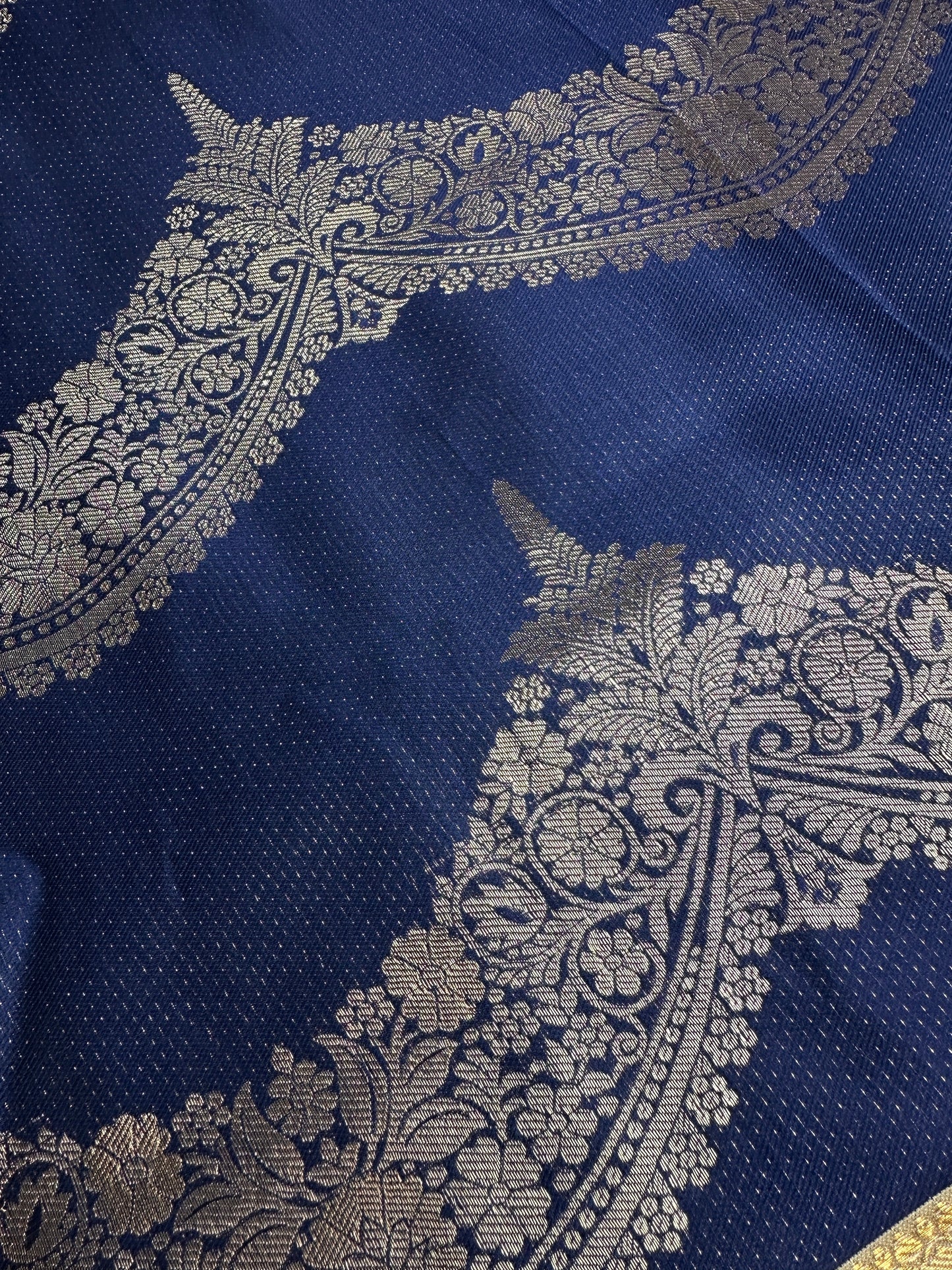Blue Brocade Semi Kanchi Silk  Saree