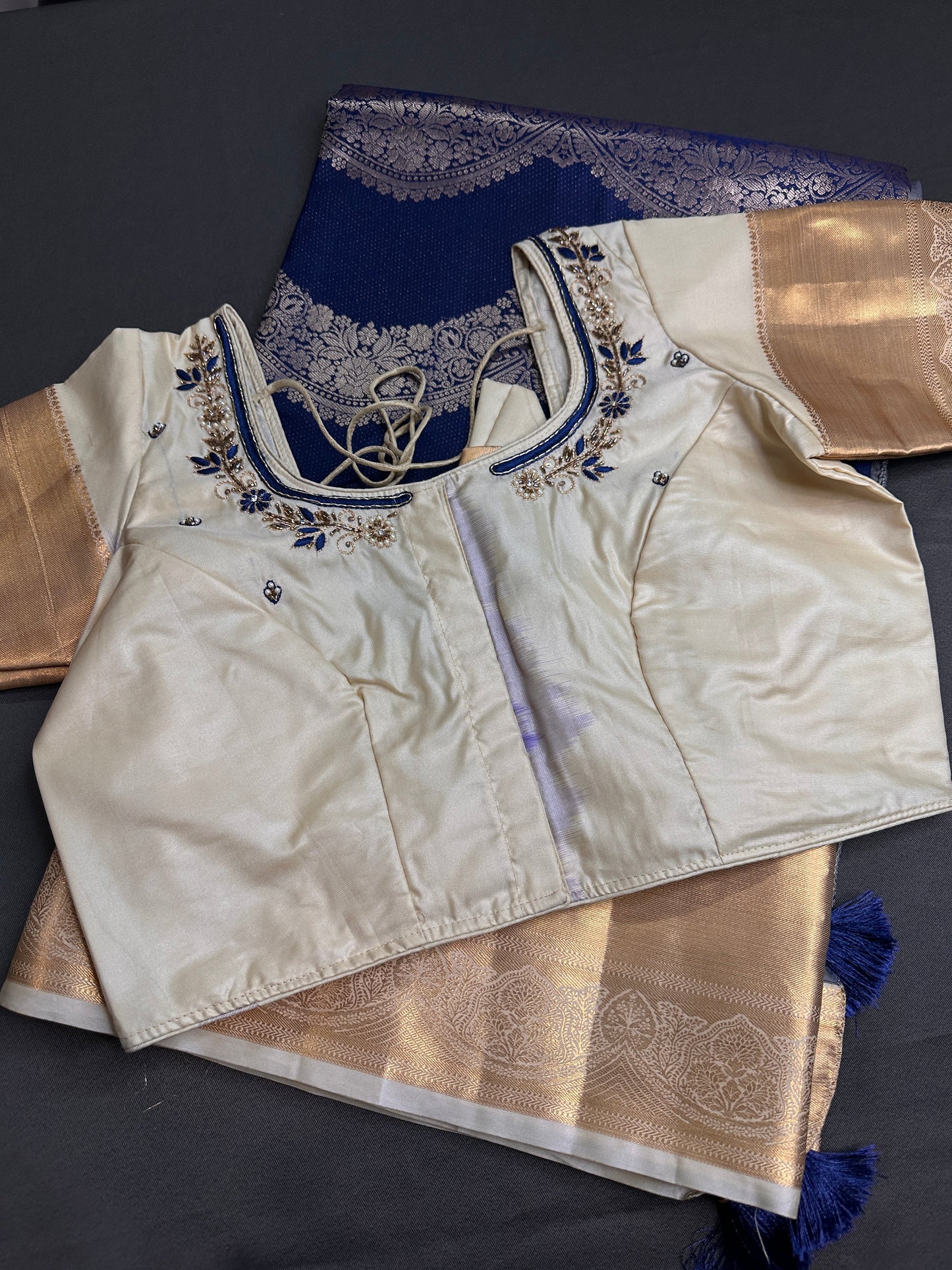 Blue Brocade Semi Kanchi Silk  Saree