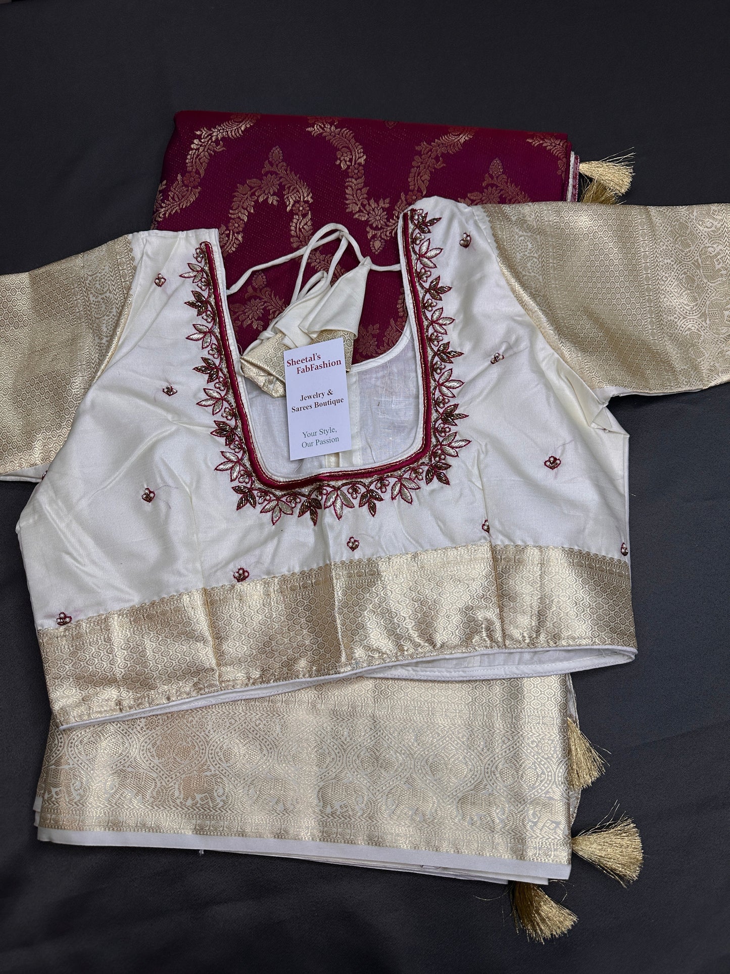 Red Cream Brocade Semi Kanchi Silk  Saree