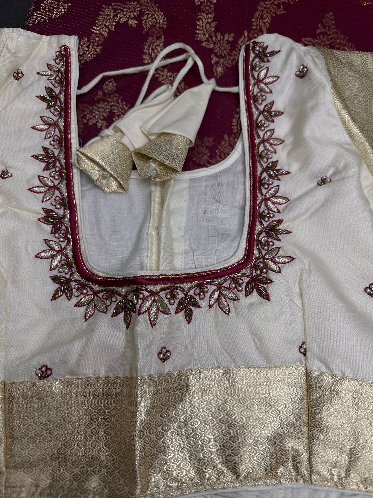 Red Cream Brocade Semi Kanchi Silk  Saree