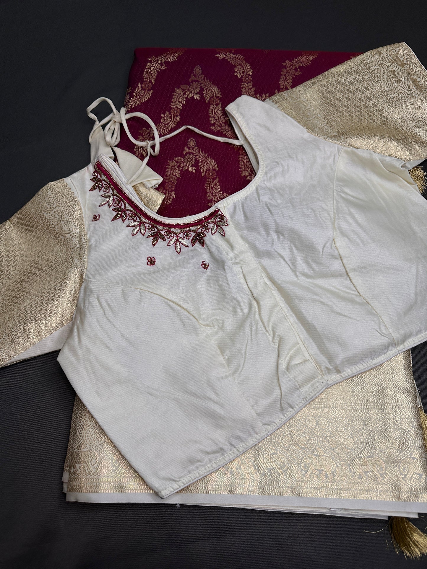 Red Cream Brocade Semi Kanchi Silk  Saree