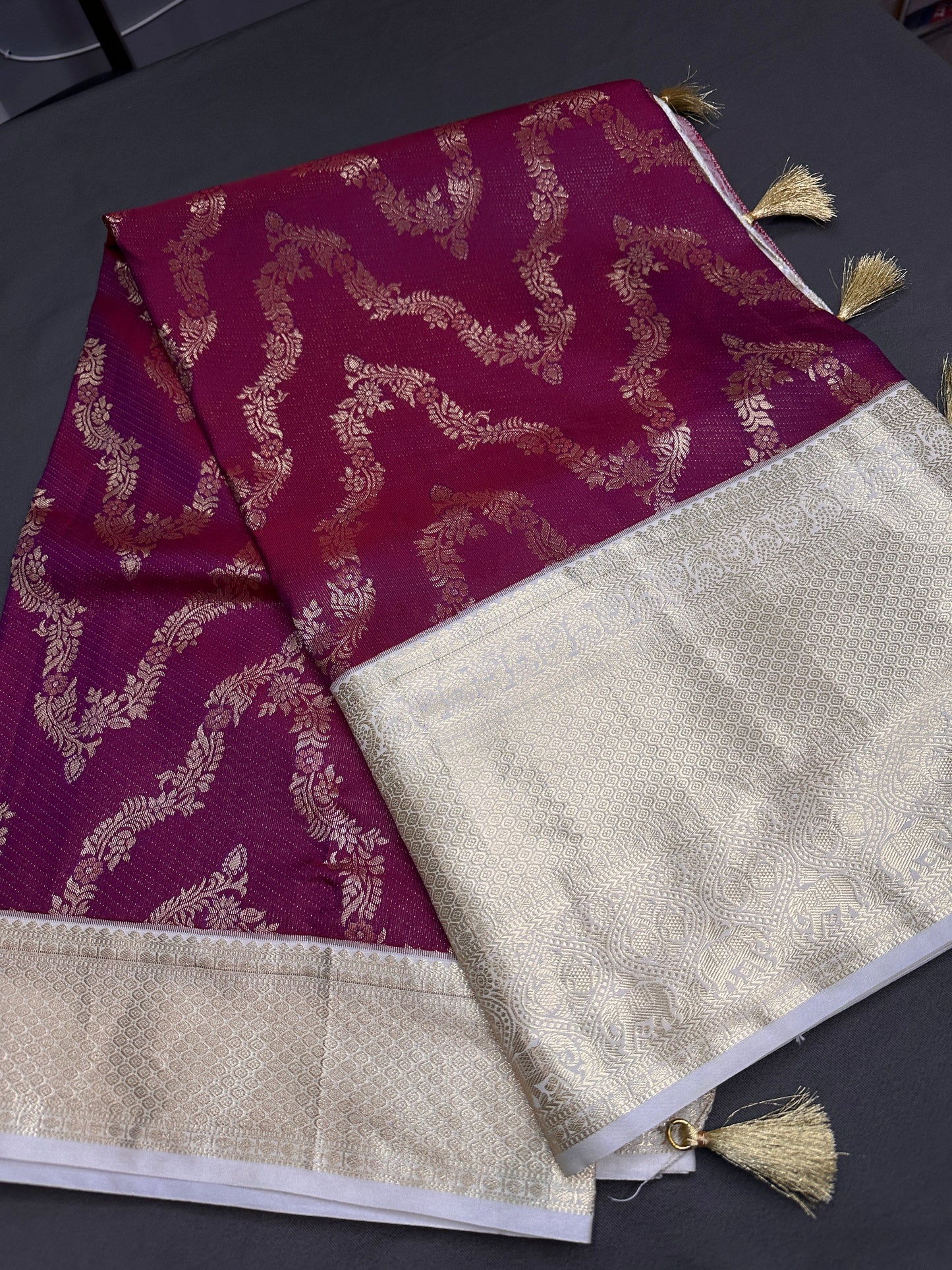 Red Cream Brocade Semi Kanchi Silk  Saree