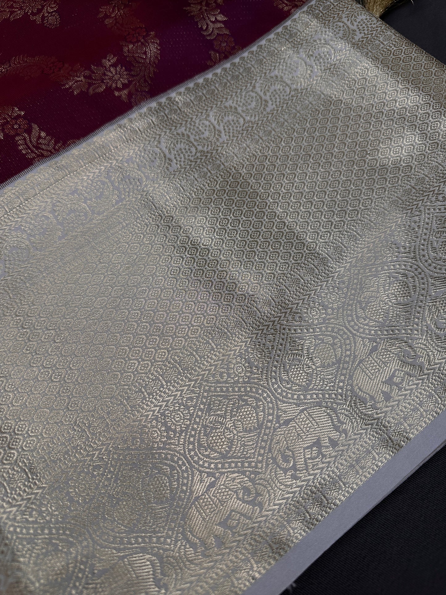 Red Cream Brocade Semi Kanchi Silk  Saree