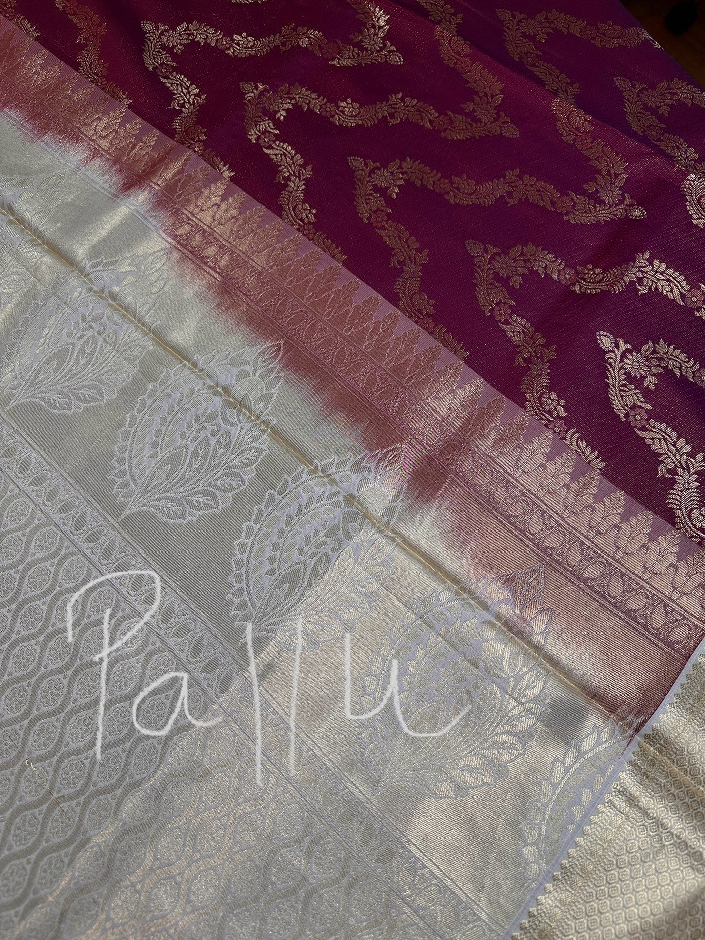 Red Cream Brocade Semi Kanchi Silk  Saree