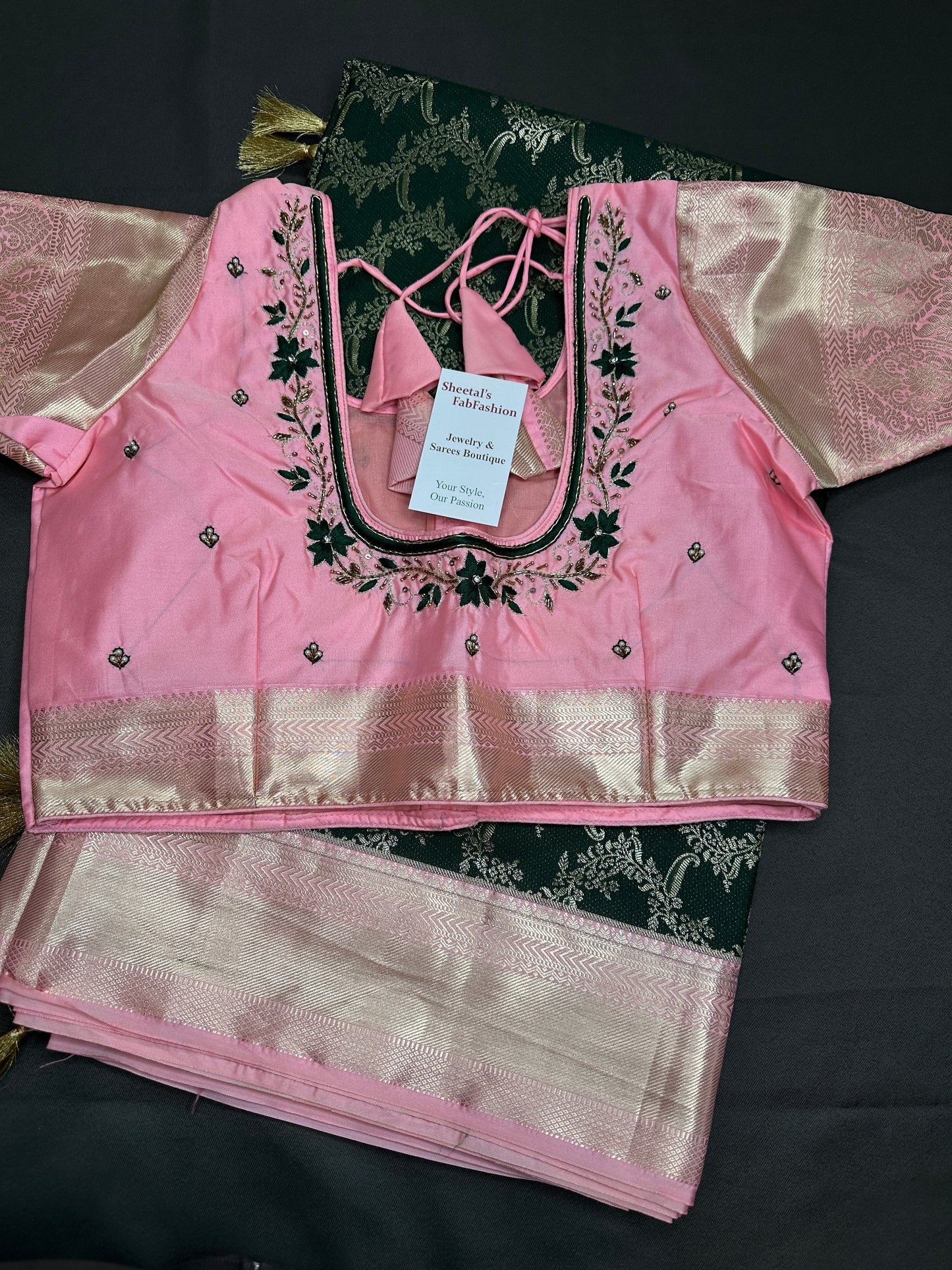 Green Pink Brocade Semi Kanchi Silk  Saree