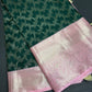 Green Pink Brocade Semi Kanchi Silk  Saree
