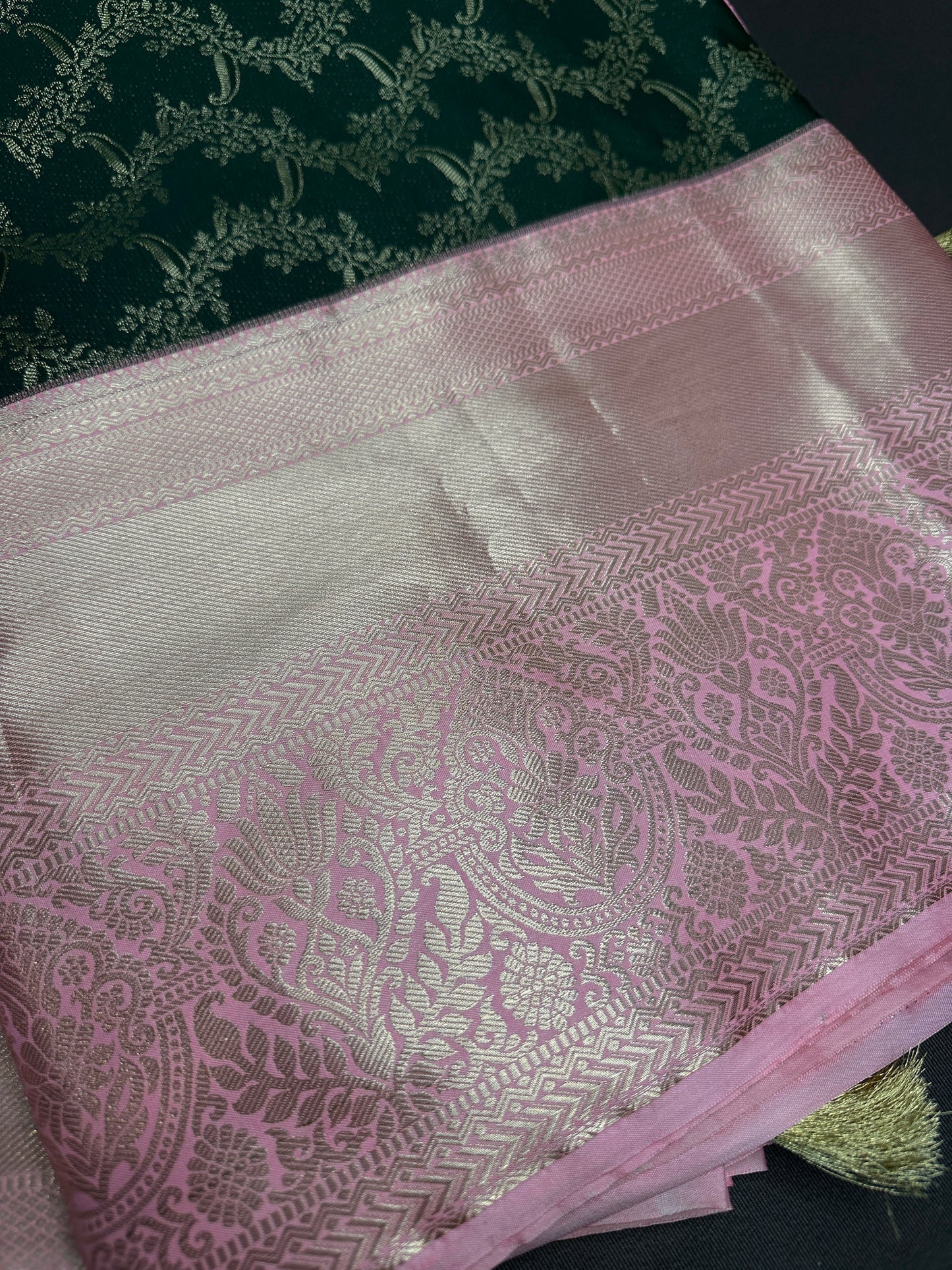 Green Pink Brocade Semi Kanchi Silk  Saree